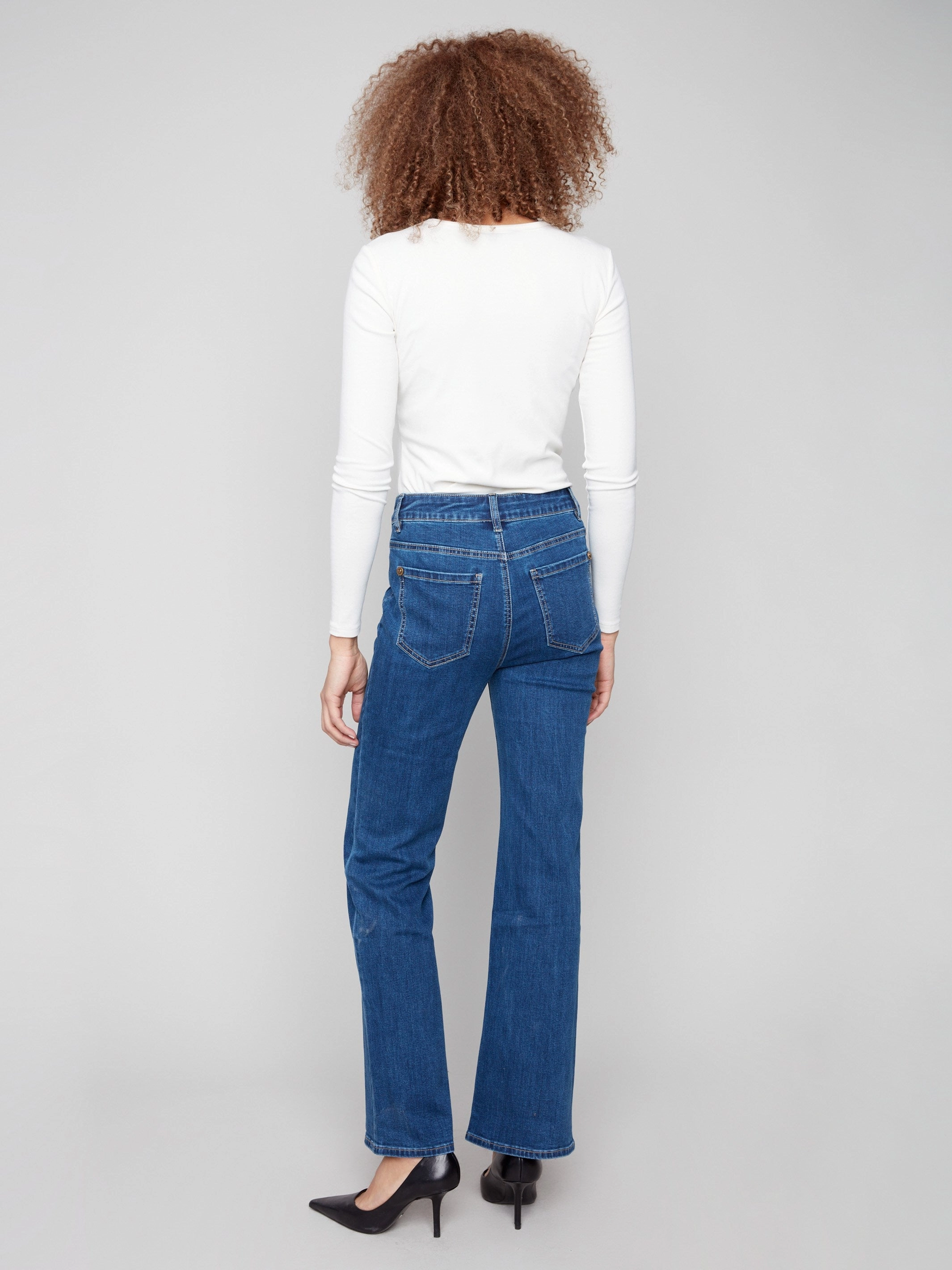 Chill Friendly Patch Pocket Flare Jeans With Rivets - Indigo
