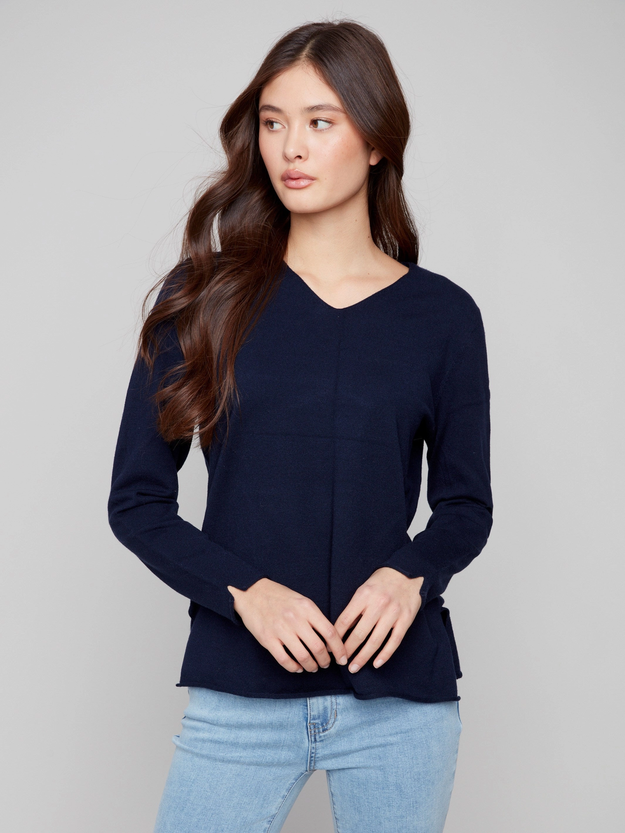 Basic V-Neck Sweater - Navy Sports Wear