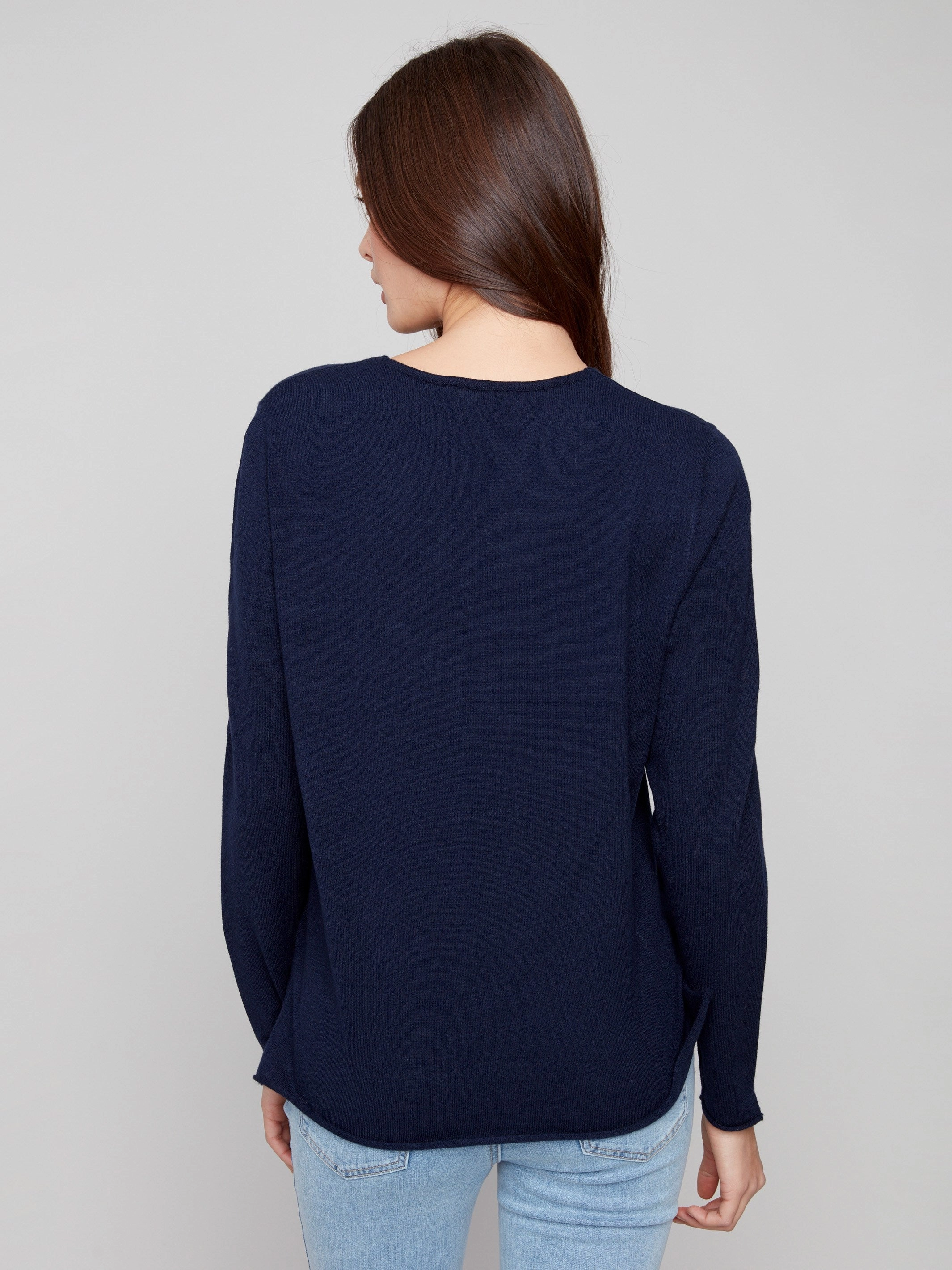 Basic V-Neck Sweater - Navy shopping Rice