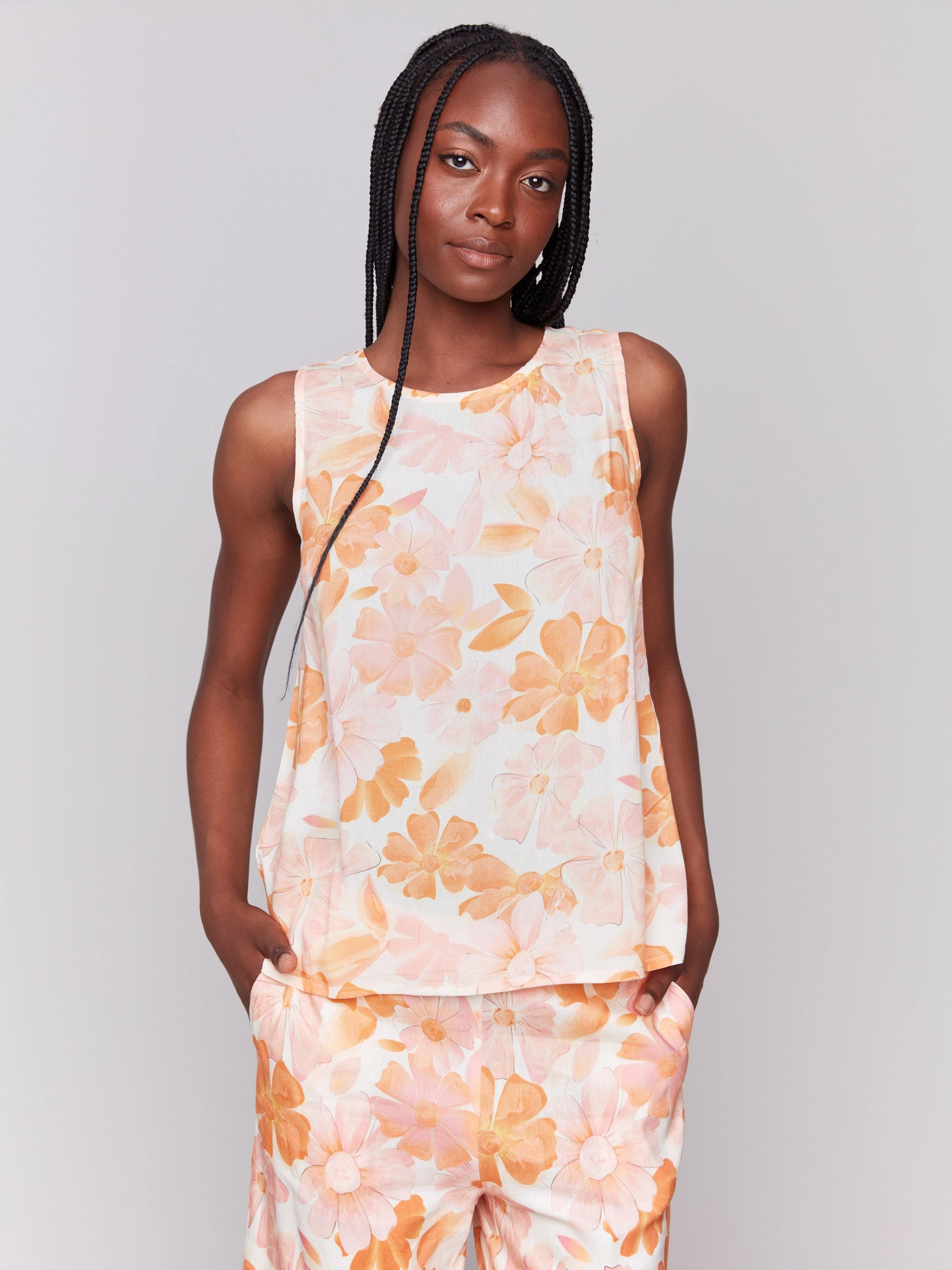 Tear Resistant Reinforcement Quick Release Cuffs Printed Viscose Sleeveless Top - Blooming