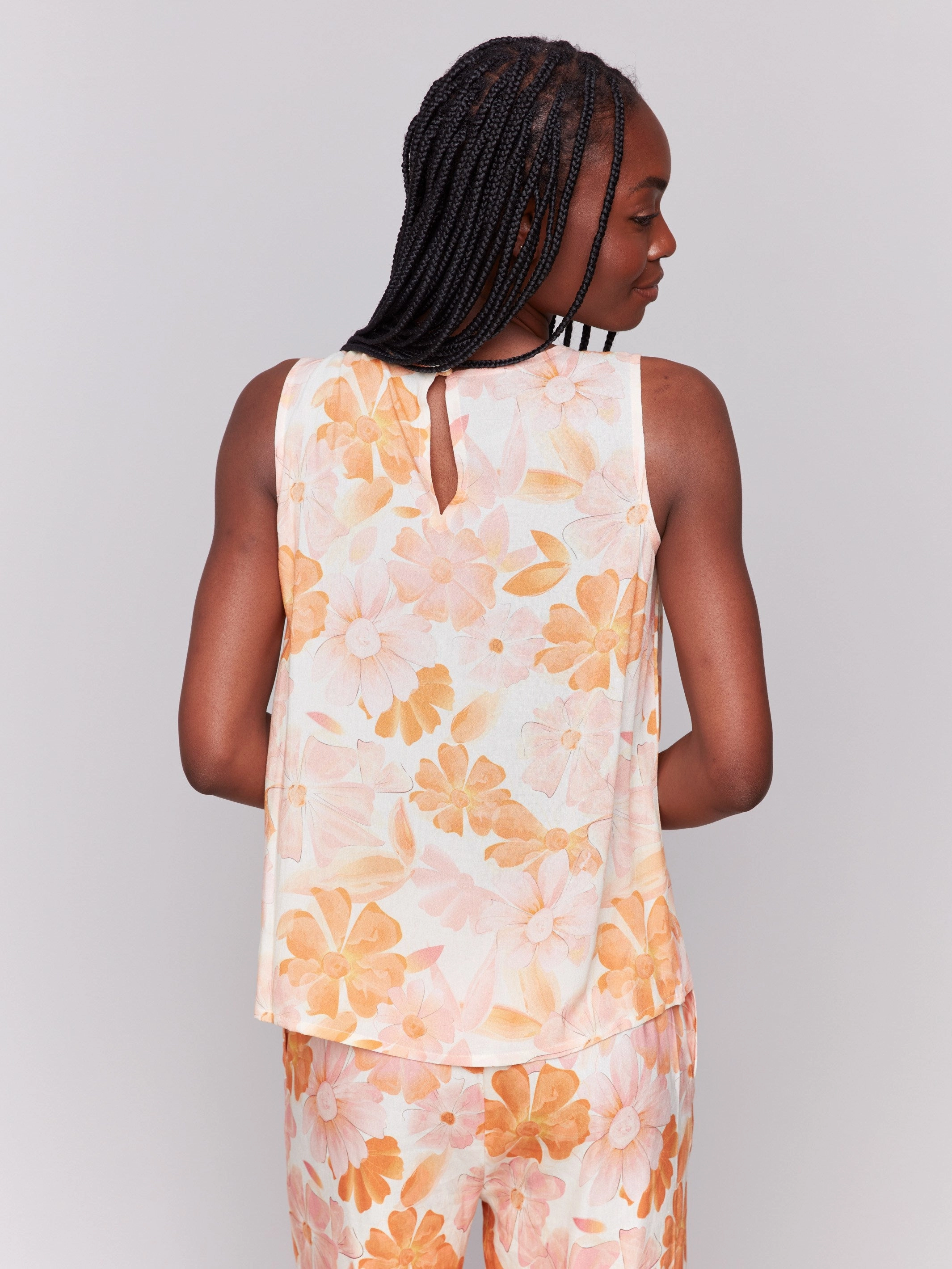 Runway Inspired holiday season Printed Viscose Sleeveless Top - Blooming