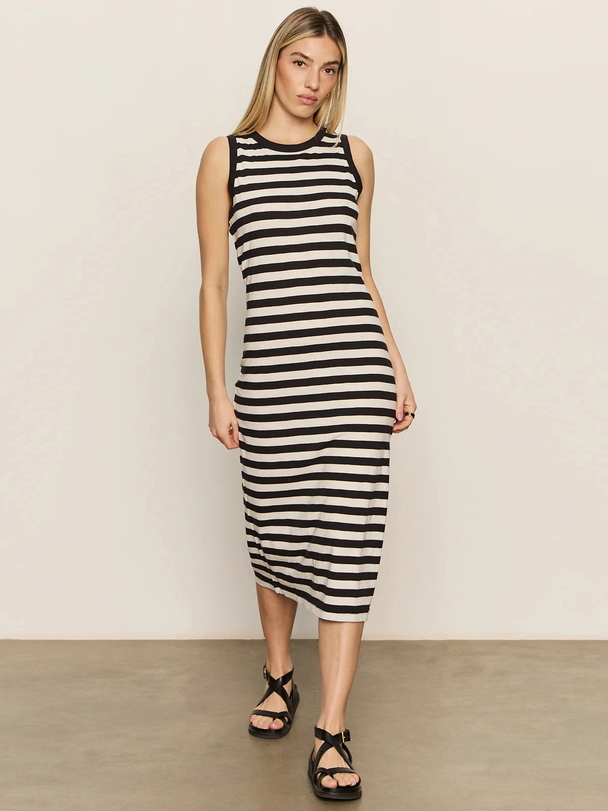 Modern Soft Minimalist-Trend CONTRAST TRIM STRIPED MAXI DRESS