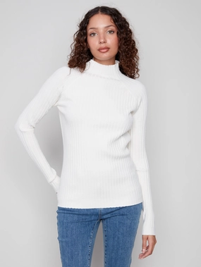 Ribbed Knit Mock Neck Sweater - Ecru Modernist Towel