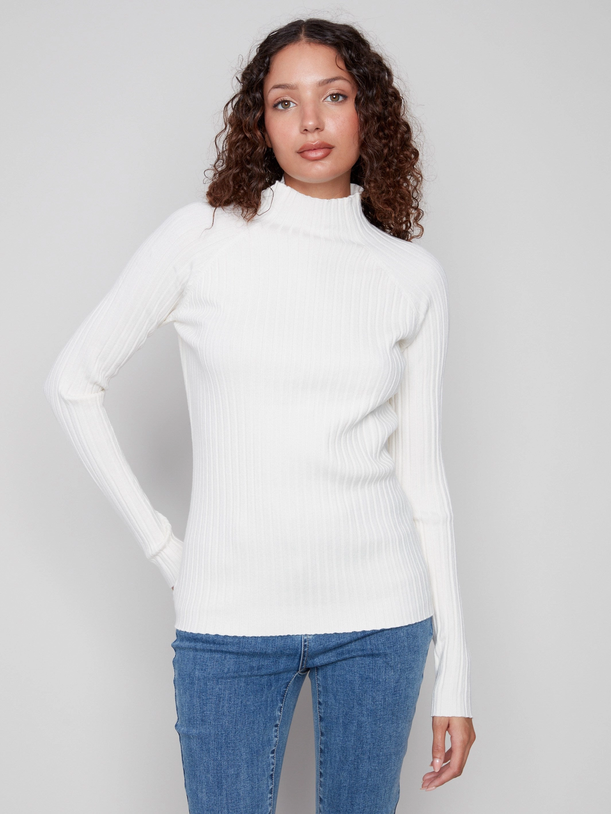 Ribbed Knit Mock Neck Sweater - Ecru Modernist Towel