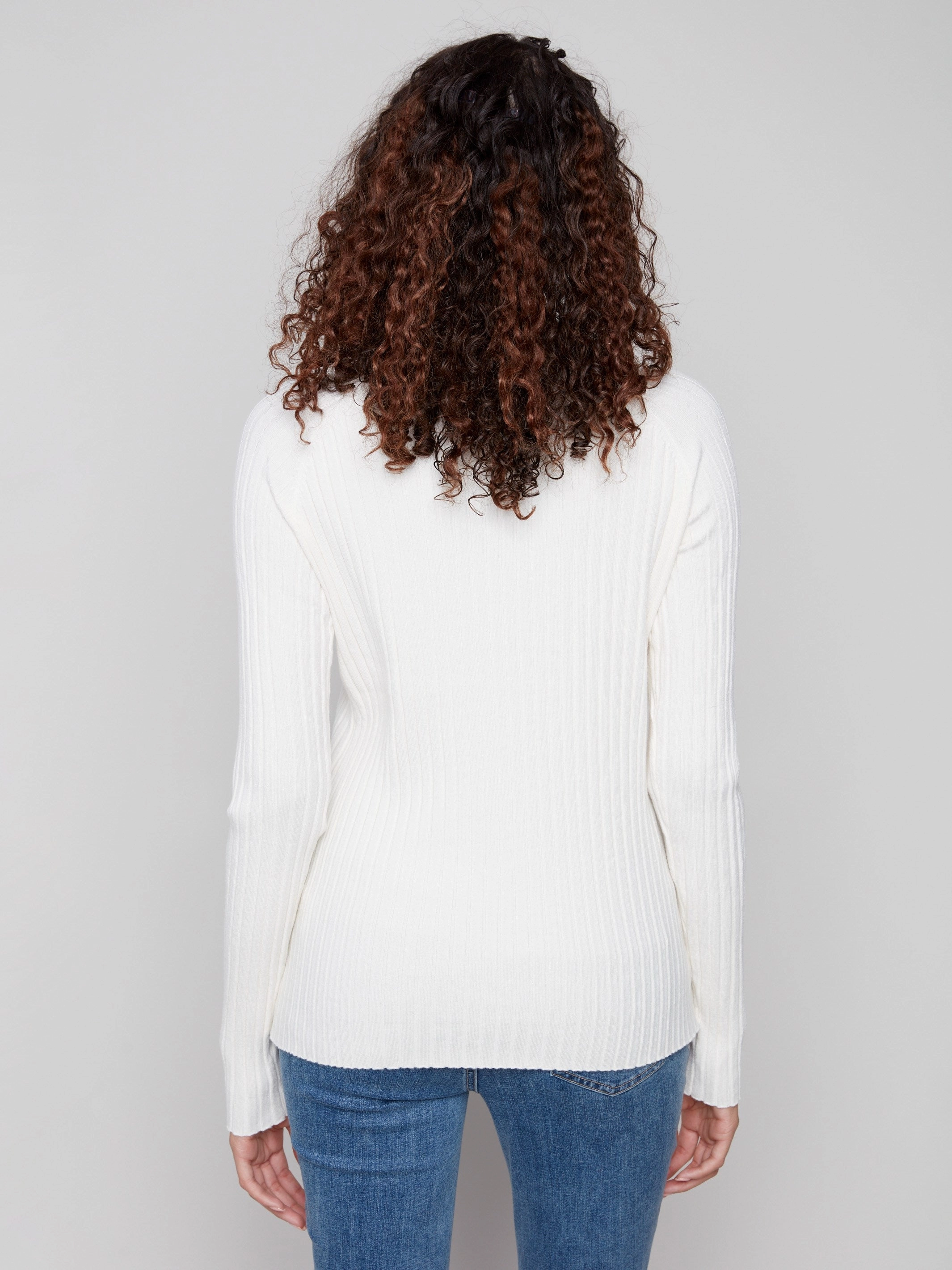 Ribbed Knit Mock Neck Sweater - Ecru balcony Ceremony