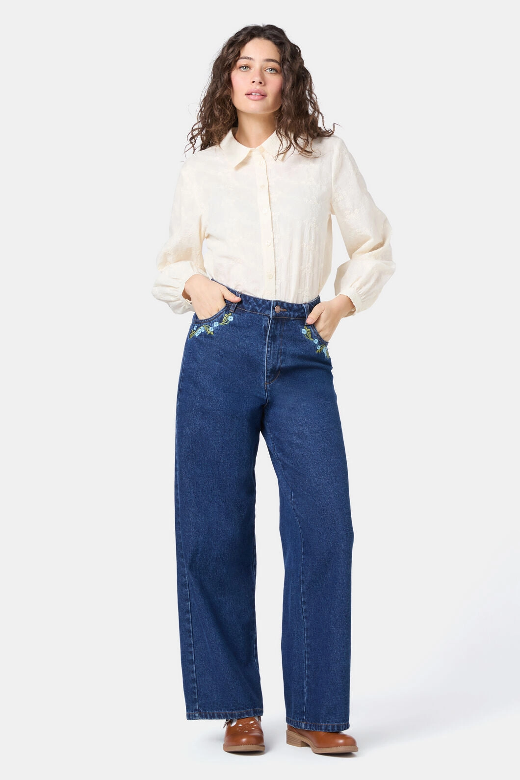 Blue Blooms Embroidered Jean Casual Movement