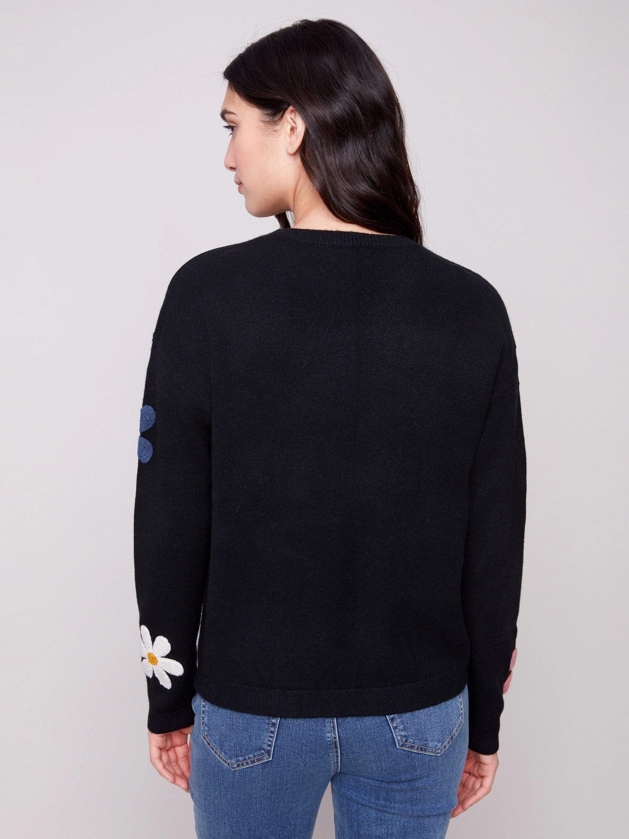 Plush Sweater with Boucle Flowers - Black Arid zone Interview