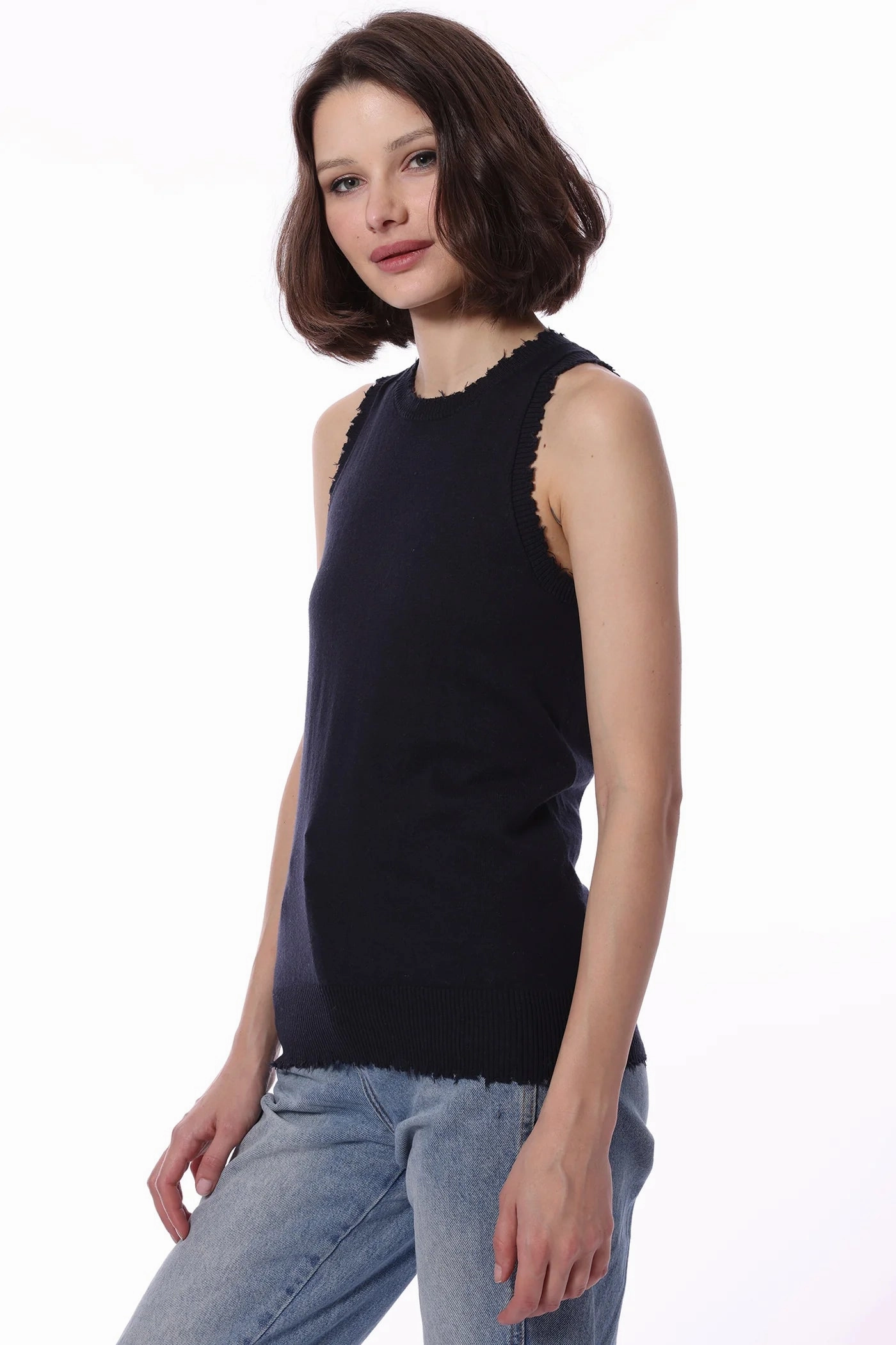 AntiPilling Finish COTTON CASHMERE FRAYED TANK