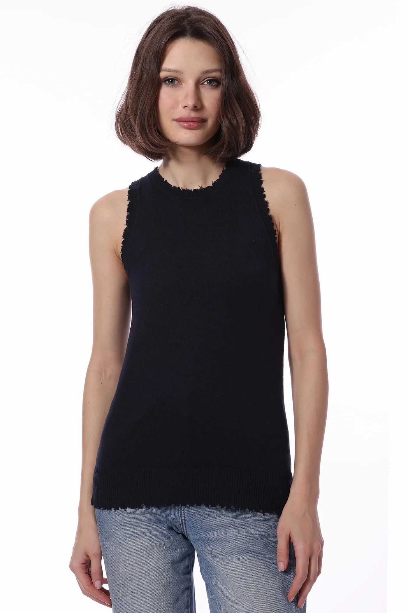 Trendy Sweater COTTON CASHMERE FRAYED TANK