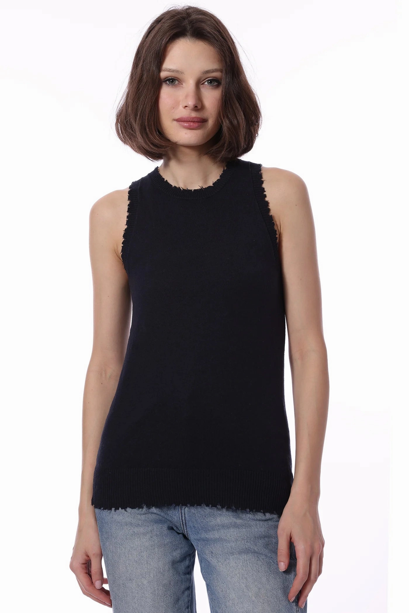 pack light COTTON CASHMERE FRAYED TANK