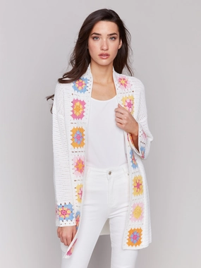 Adjustable Fit Cotton Crochet Border Cardigan - Natural