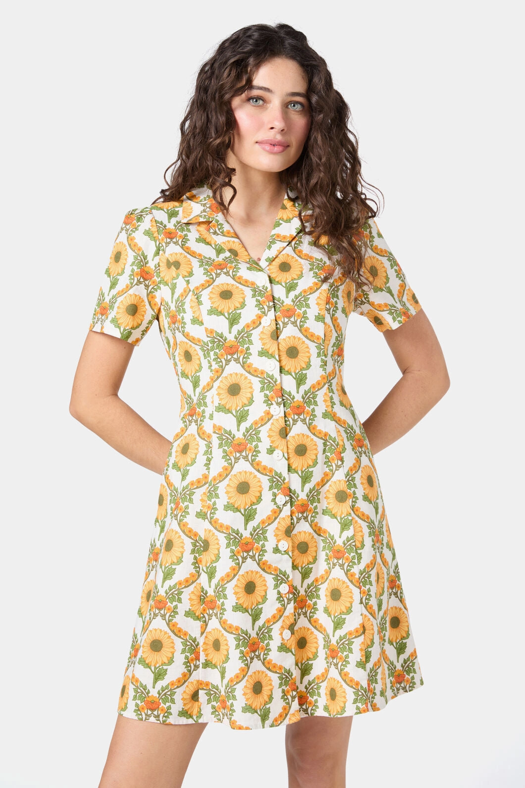Sunflower Mini Shirt Dress Classic Look Event Glow