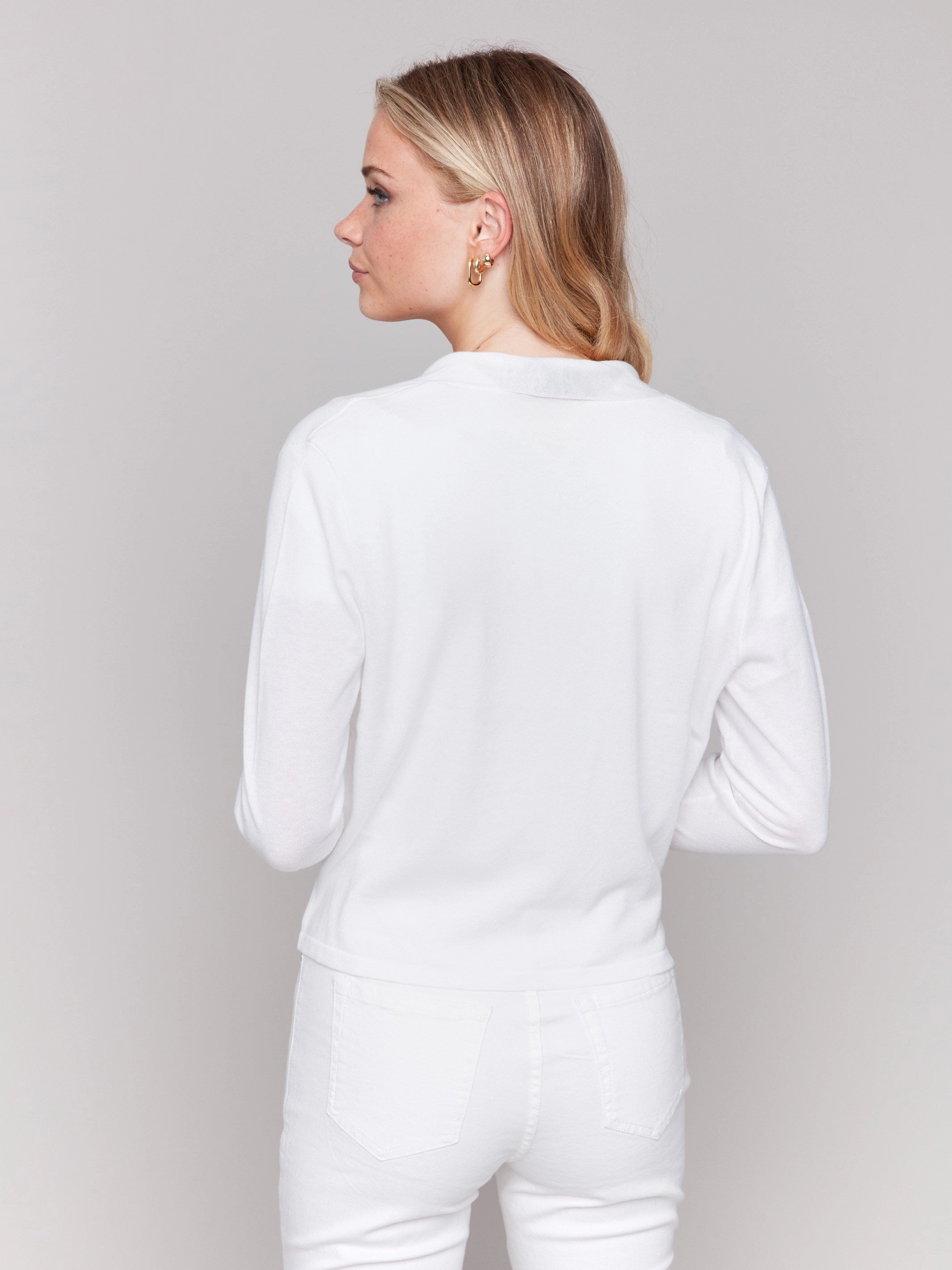 Tie Front Bolero - White Cozy Stretch Fit