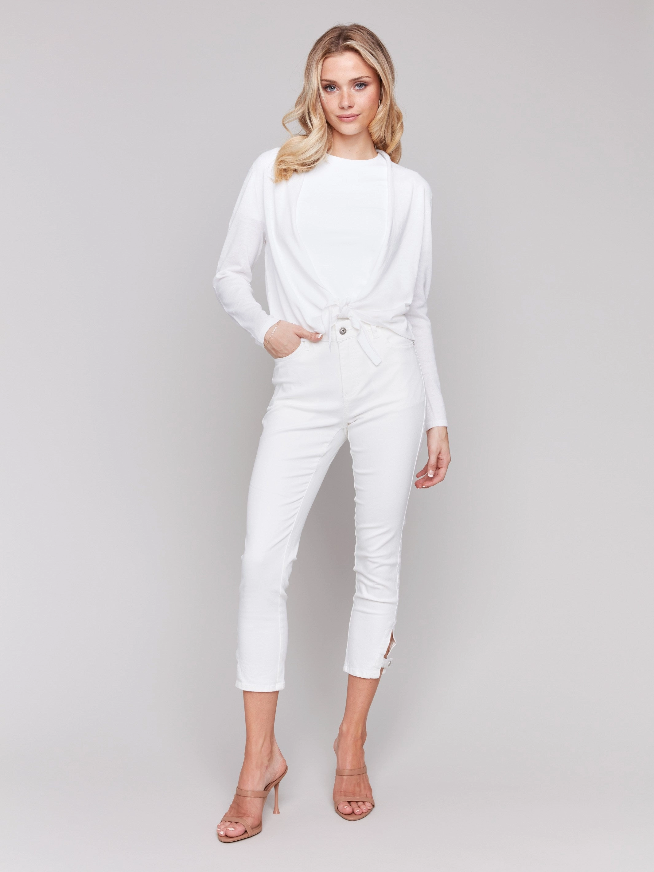 Tie Front Bolero - White Winter-Ready Knit