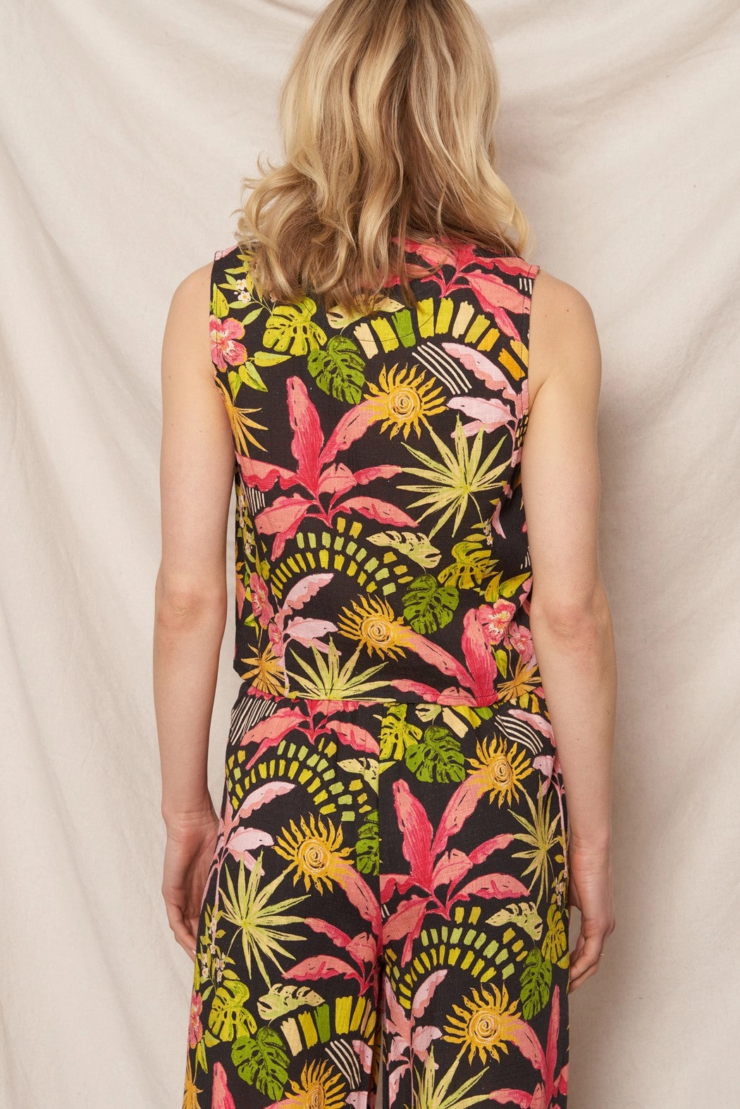 TROPICAL PRINT TIE FRONT TANK AntiPillingCloth