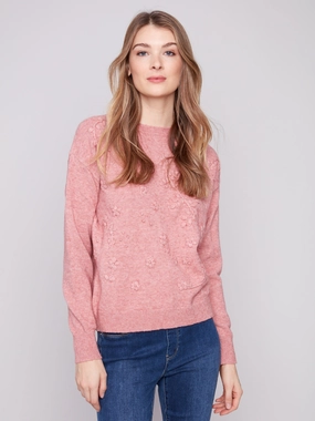 Bohemian Polar region Crew Neck Sweater with Tonal Embroidery - Heather Primrose