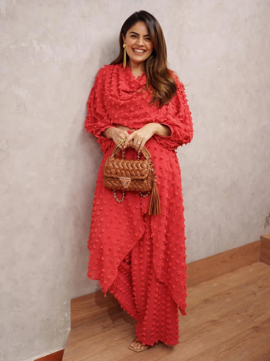 Crimson Co-ord Set Refined Vibe Kimono-Sleeve