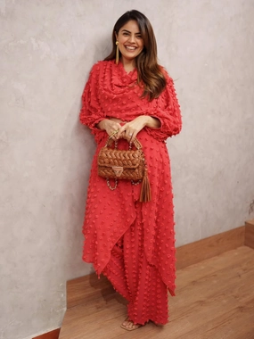 Crimson Co-ord Set Refined Vibe Kimono-Sleeve