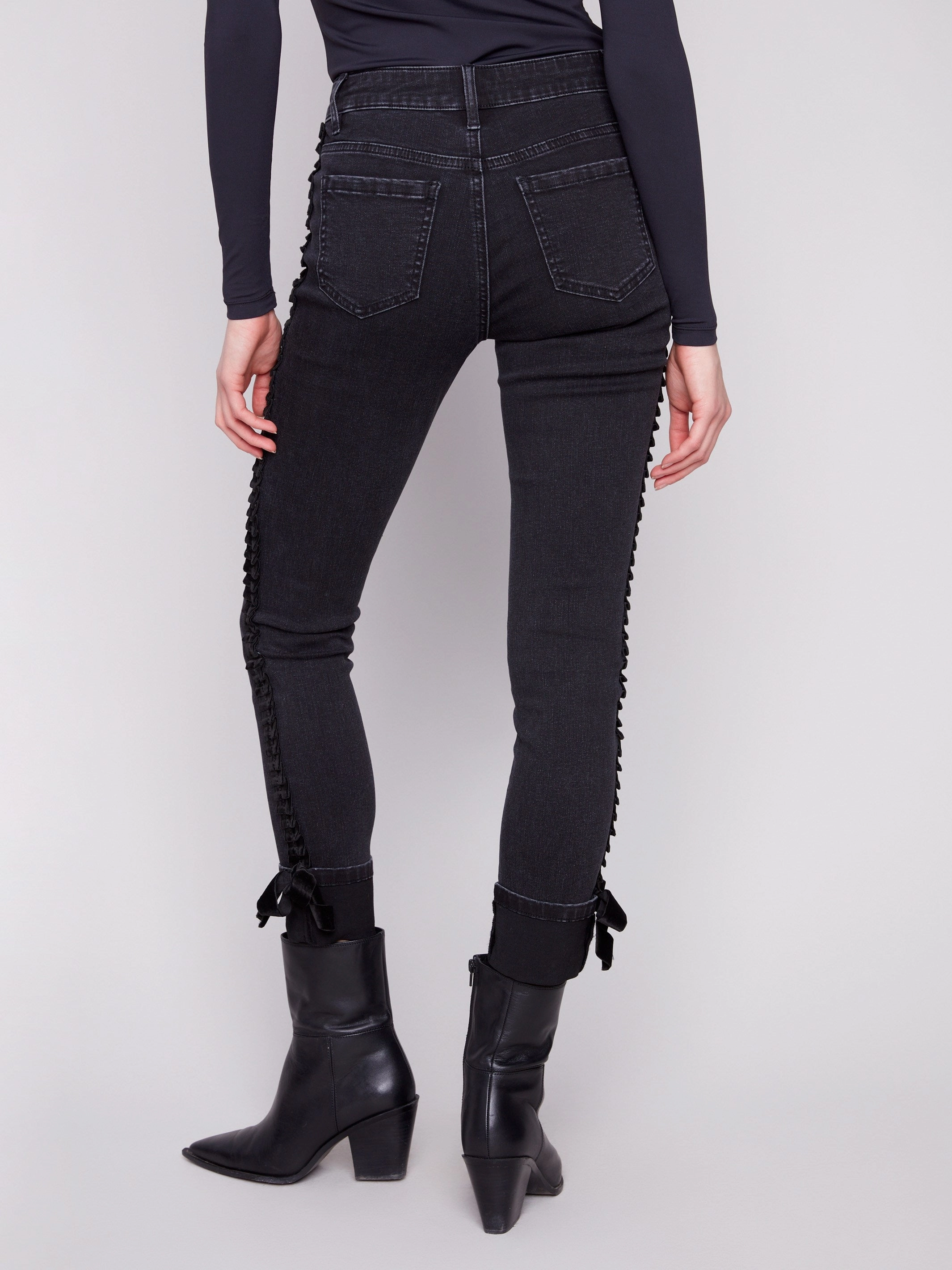 Cool Classic Slim Leg Jeans With Velvet Bow - Charcoal