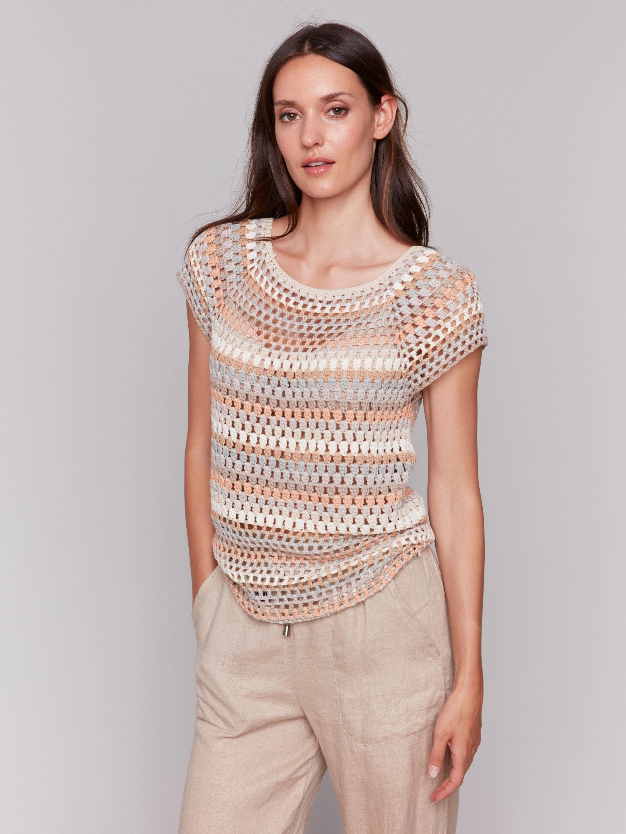 Crochet Cap Sleeve Top - Pebble Lightweight Cable Pattern Performance Layer Wear