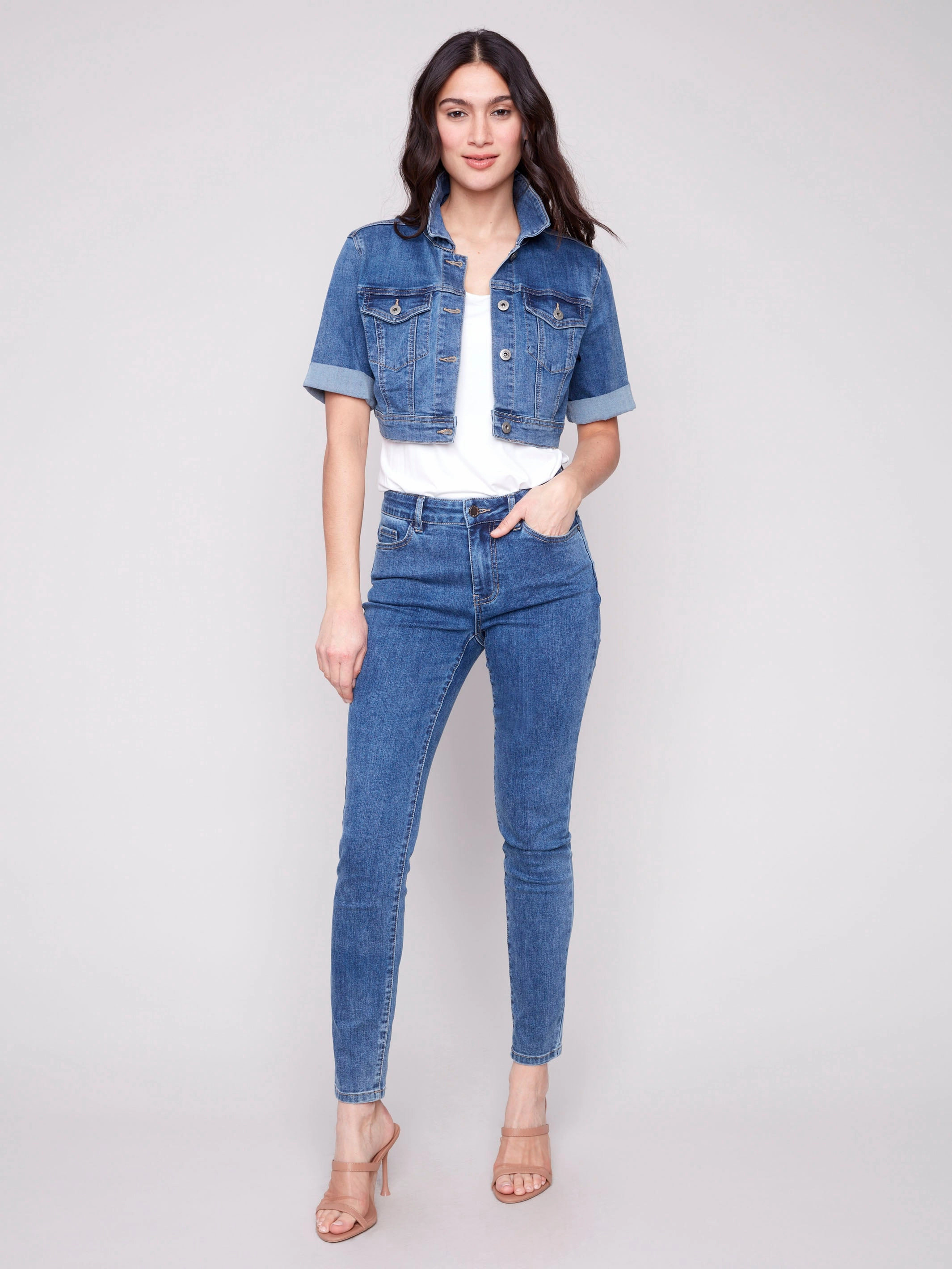 City Chill Style Cropped Denim Jacket - Medium Blue