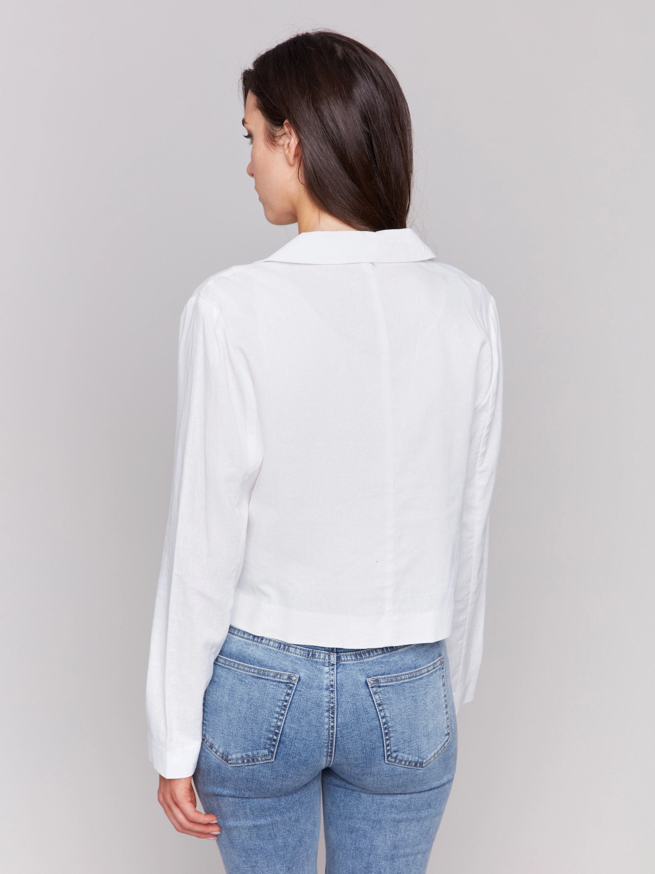 Cropped Linen Blend Blazer - White WrinkleFreeFinish