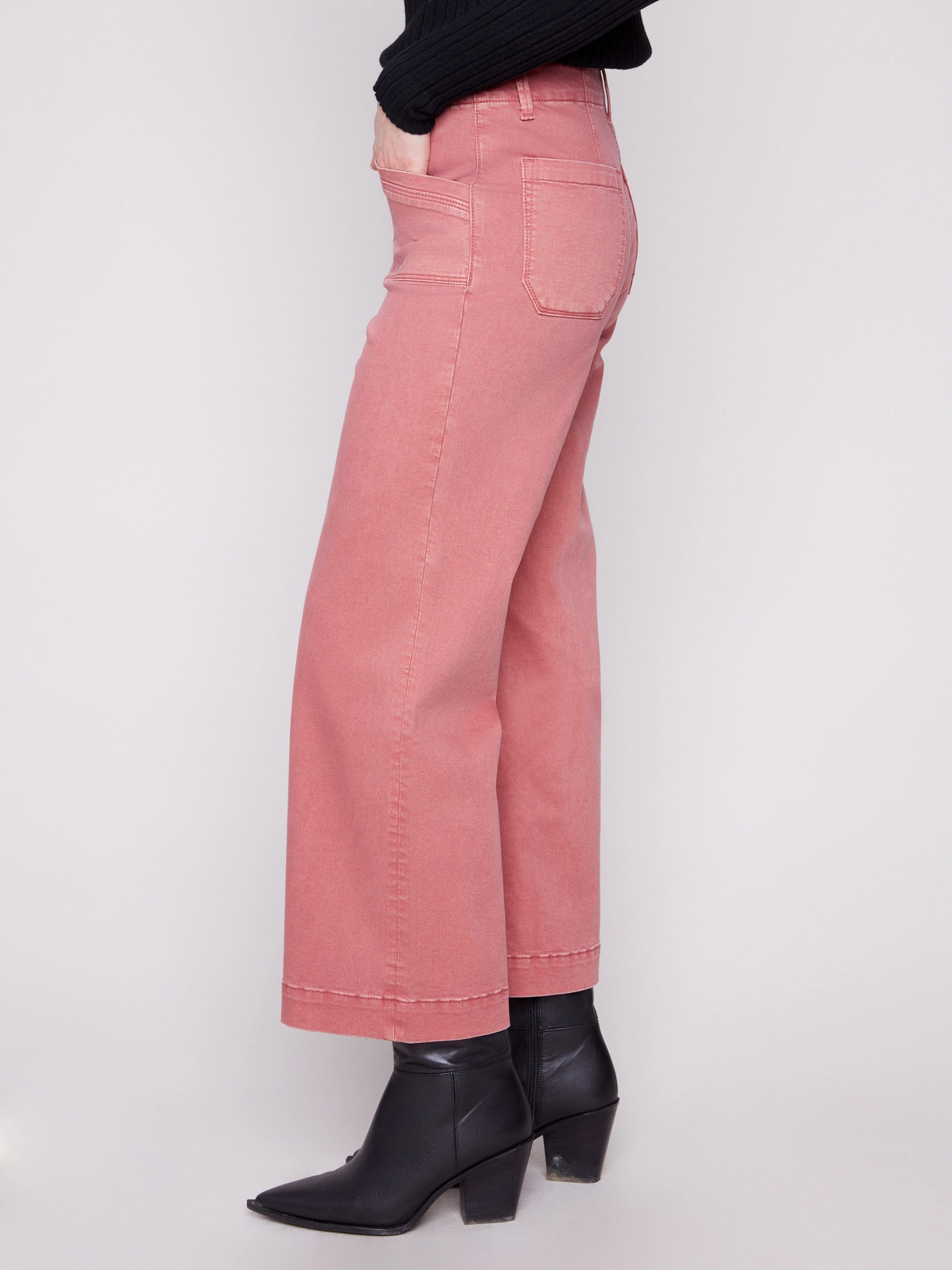 Classic Wear Textured Cropped Wide Leg Stretch Twill Pants - Primrose