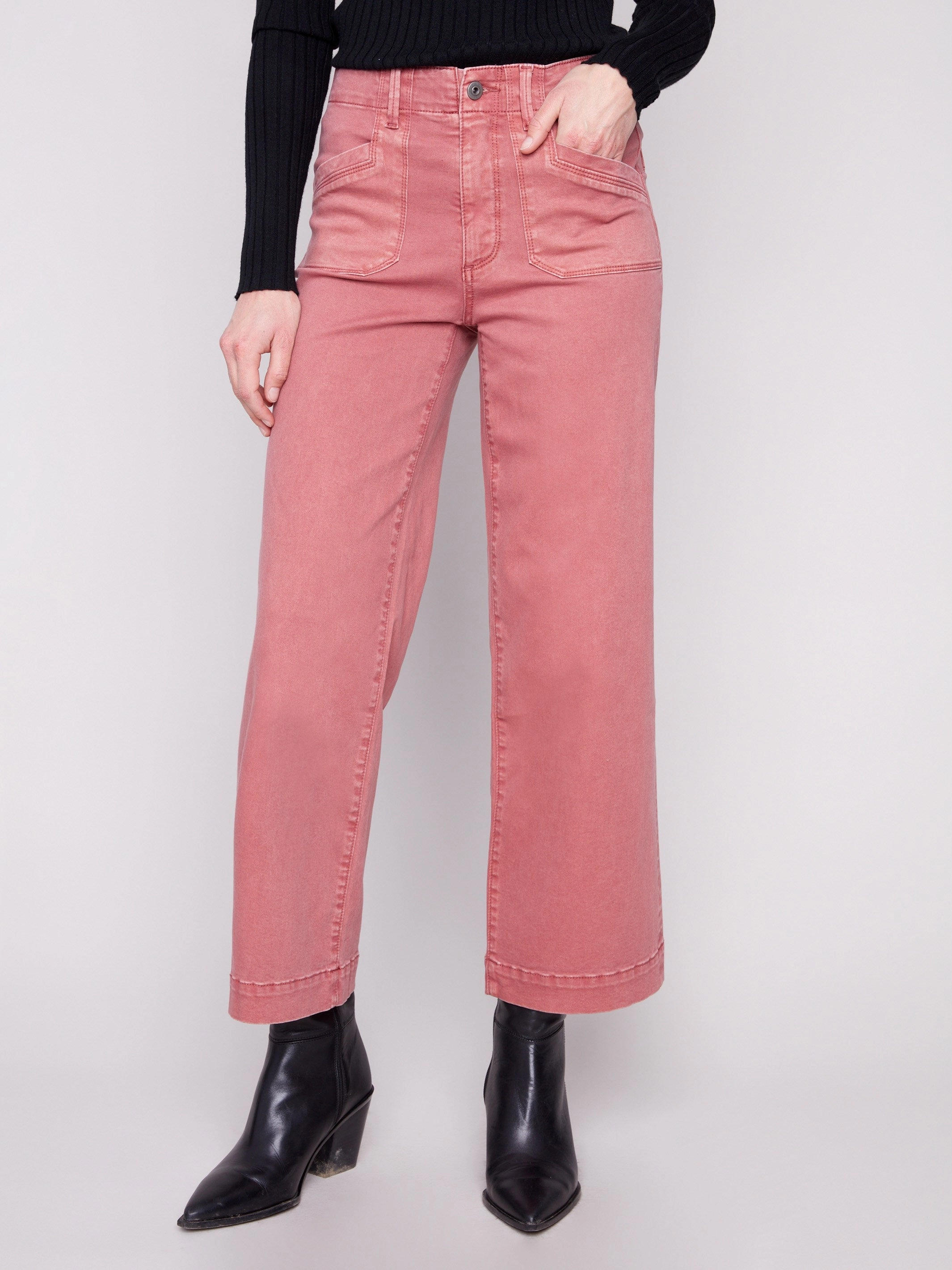 Date Night Daily Wear Yearlong Fit Cropped Wide Leg Stretch Twill Pants - Primrose