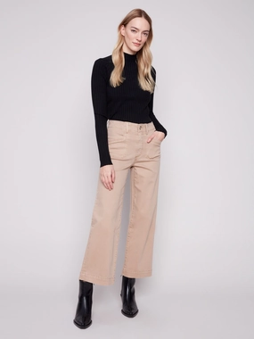 Cropped Wide Leg Stretch Twill Pants - Sesame Spring Mood Trendy Outfit Ideas