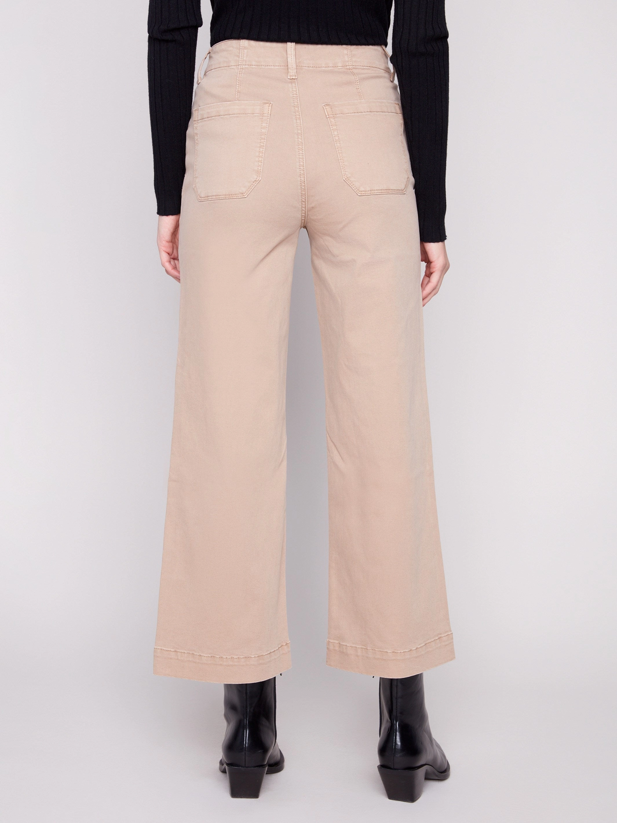 Cropped Wide Leg Stretch Twill Pants - Sesame Light Layers