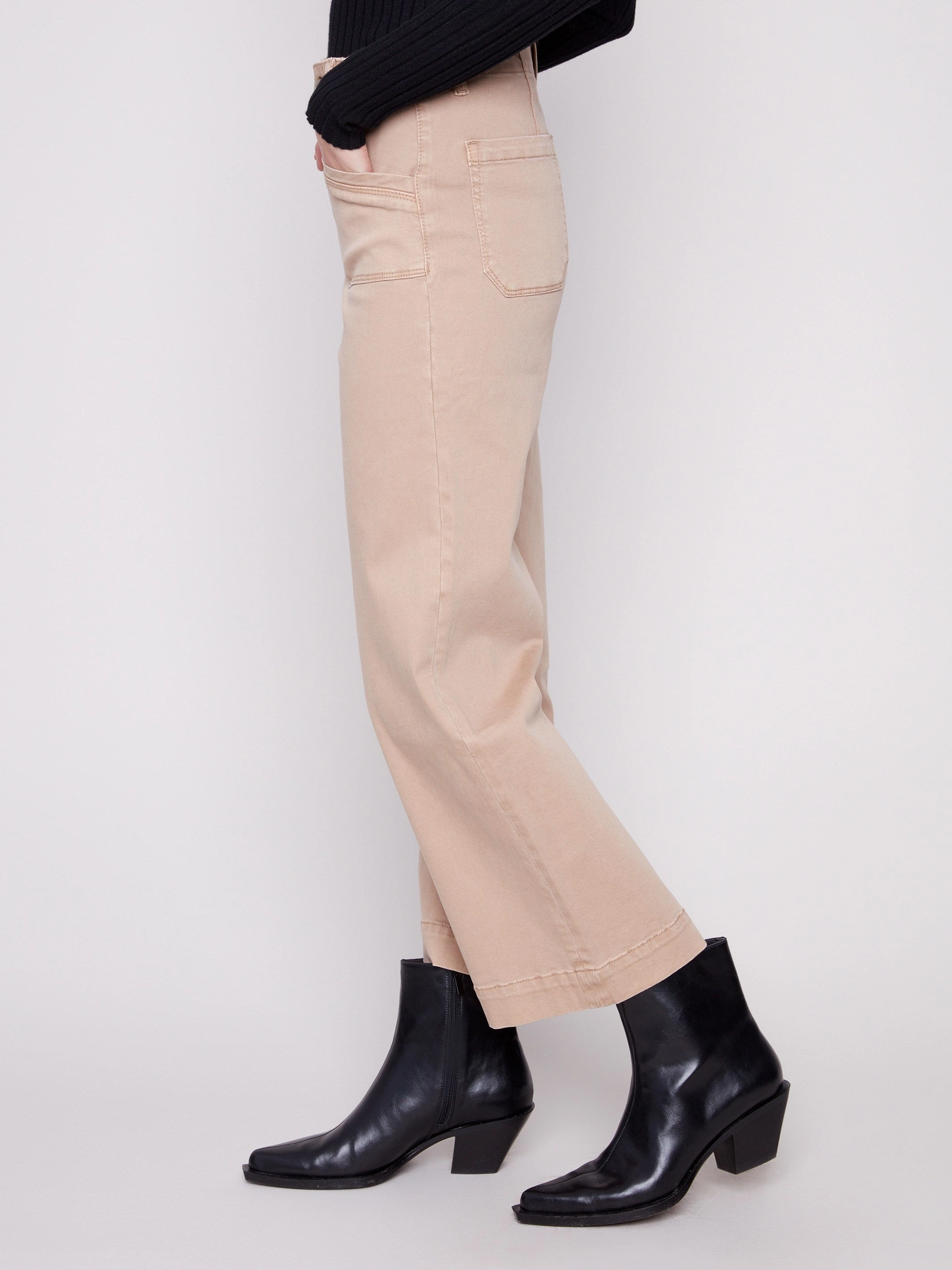 Routine Wear Cropped Wide Leg Stretch Twill Pants - Sesame