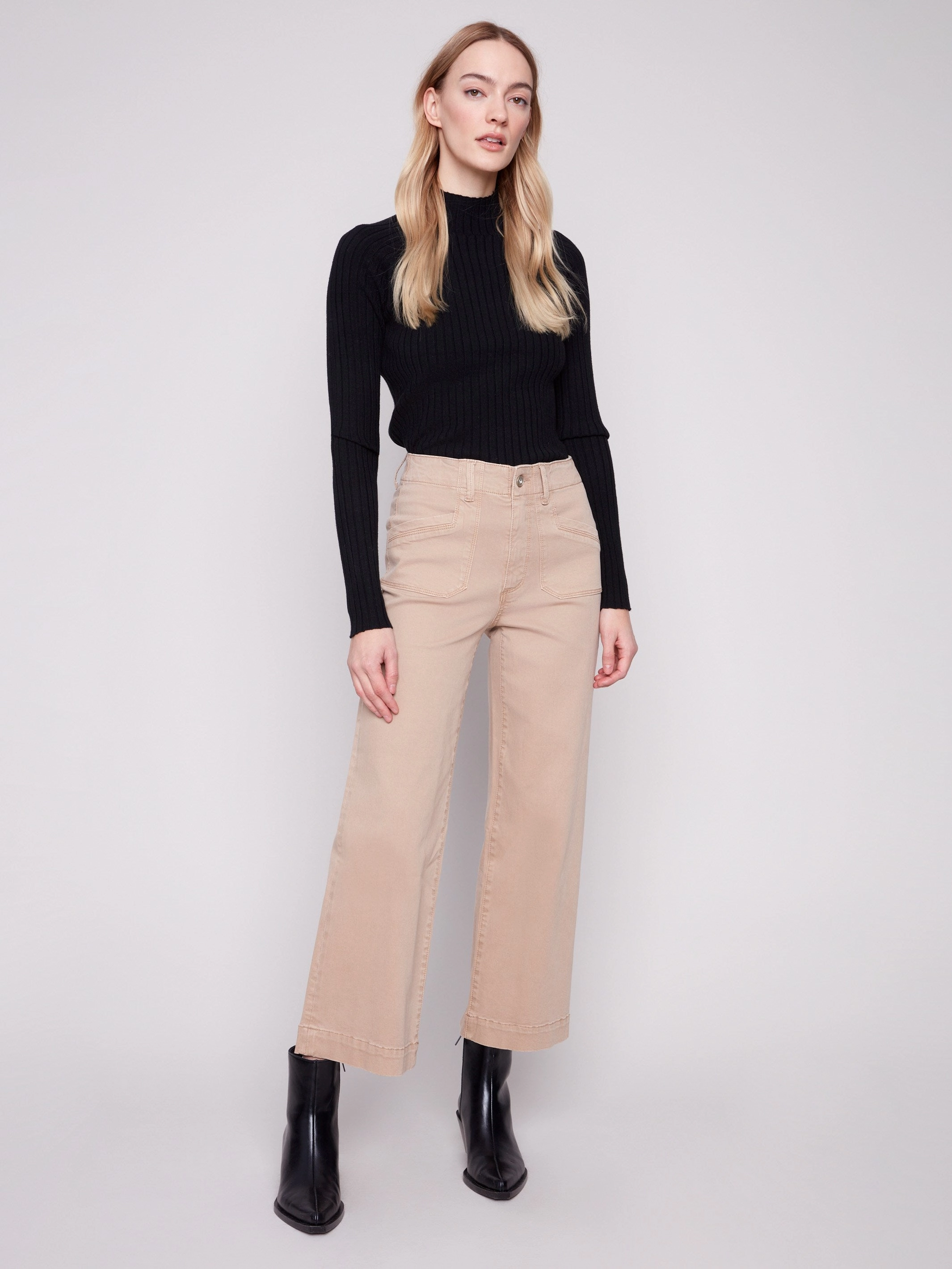 Cropped Wide Leg Stretch Twill Pants - Sesame Cool Silhouette No Hassle Fit