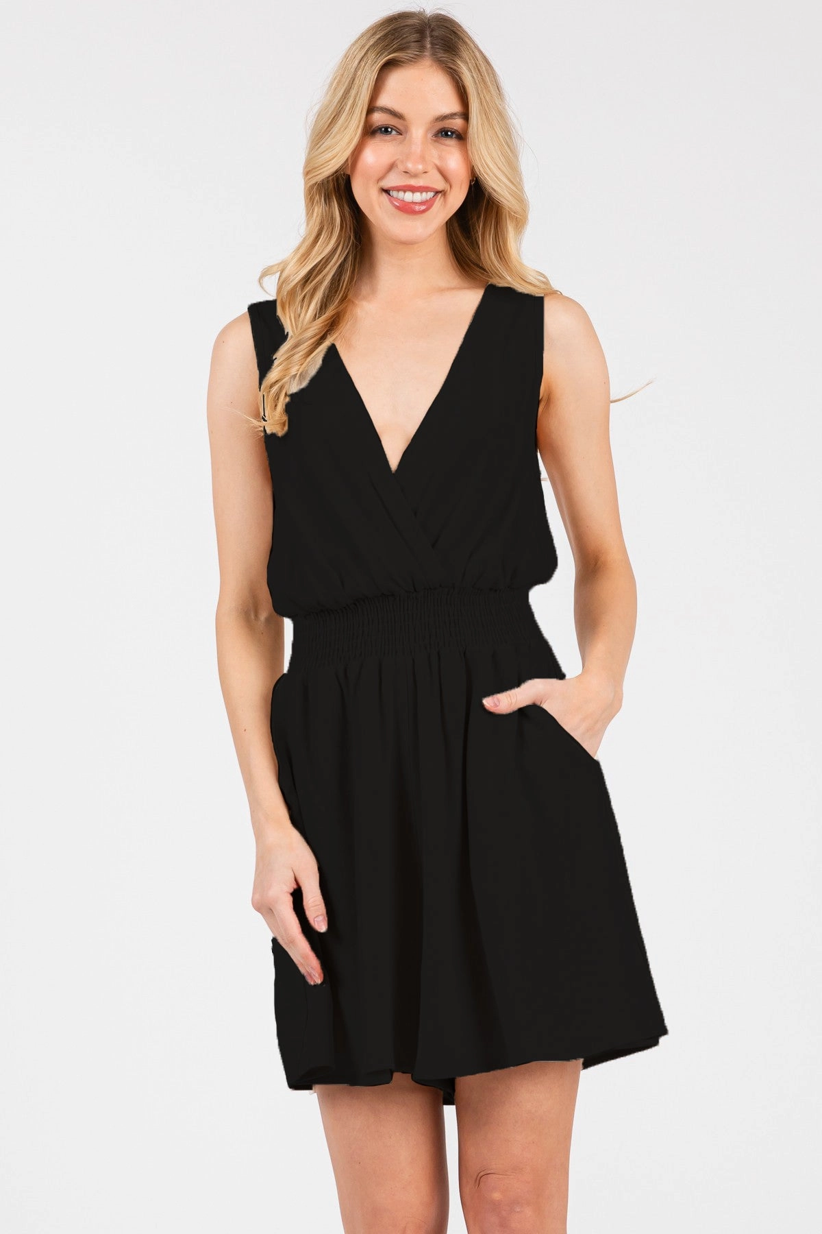 CROSSOVER SMOCK WAIST ROMPER Curvy Glam