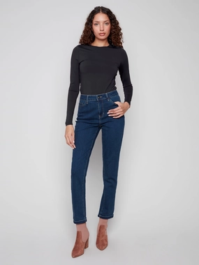 Balanced Piece Cuffed Hem Jeans - Dark Blue