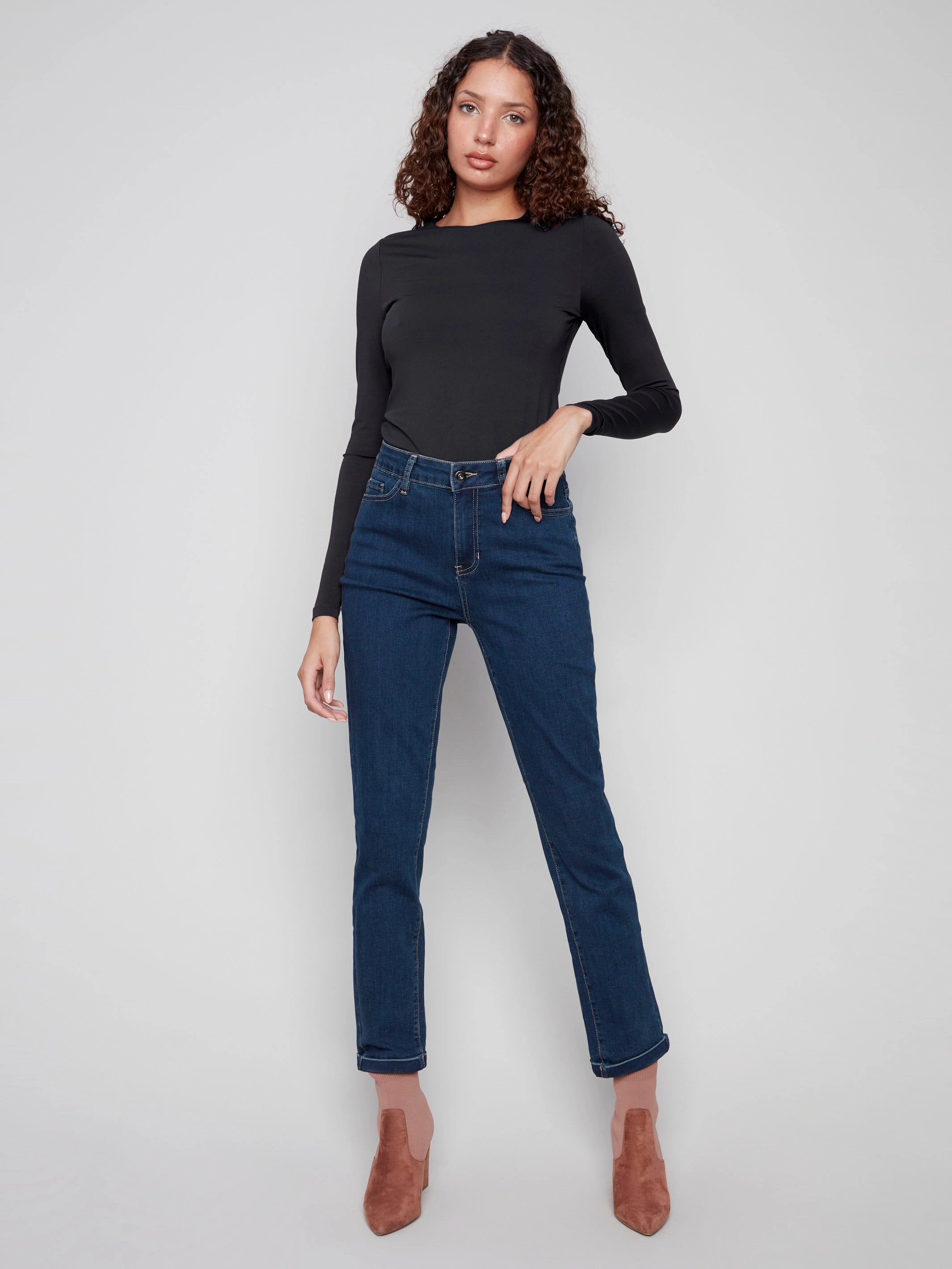 Formal City Walk Party Look Cuffed Hem Jeans - Dark Blue