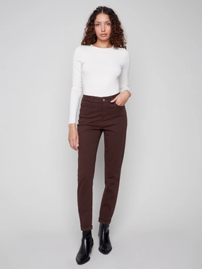 Daily Wear Summer Vibes Music Event Cuffed Hem Twill Jeans - Mocha