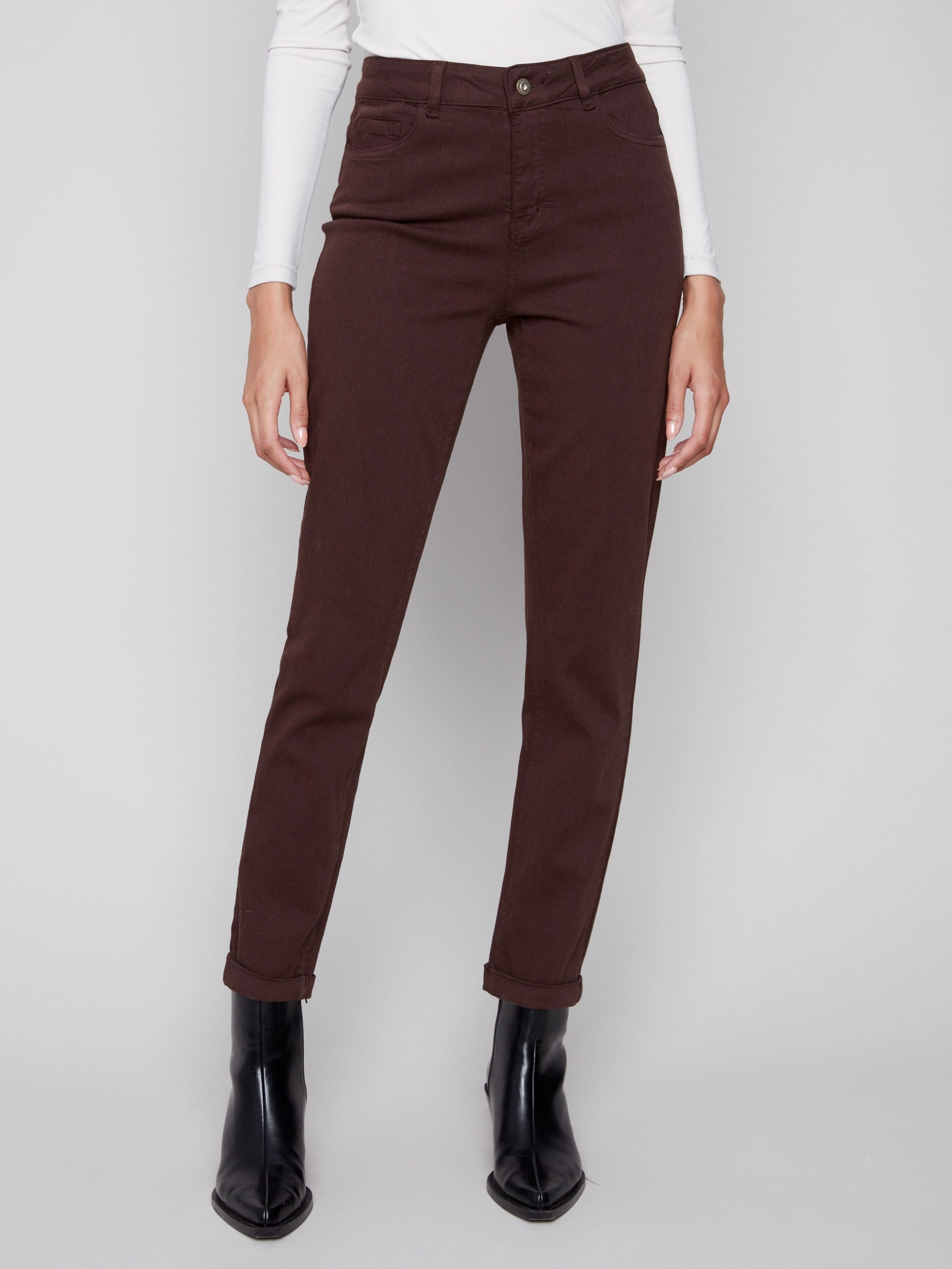 Cuffed Hem Twill Jeans - Mocha Affordable Unisex Wear