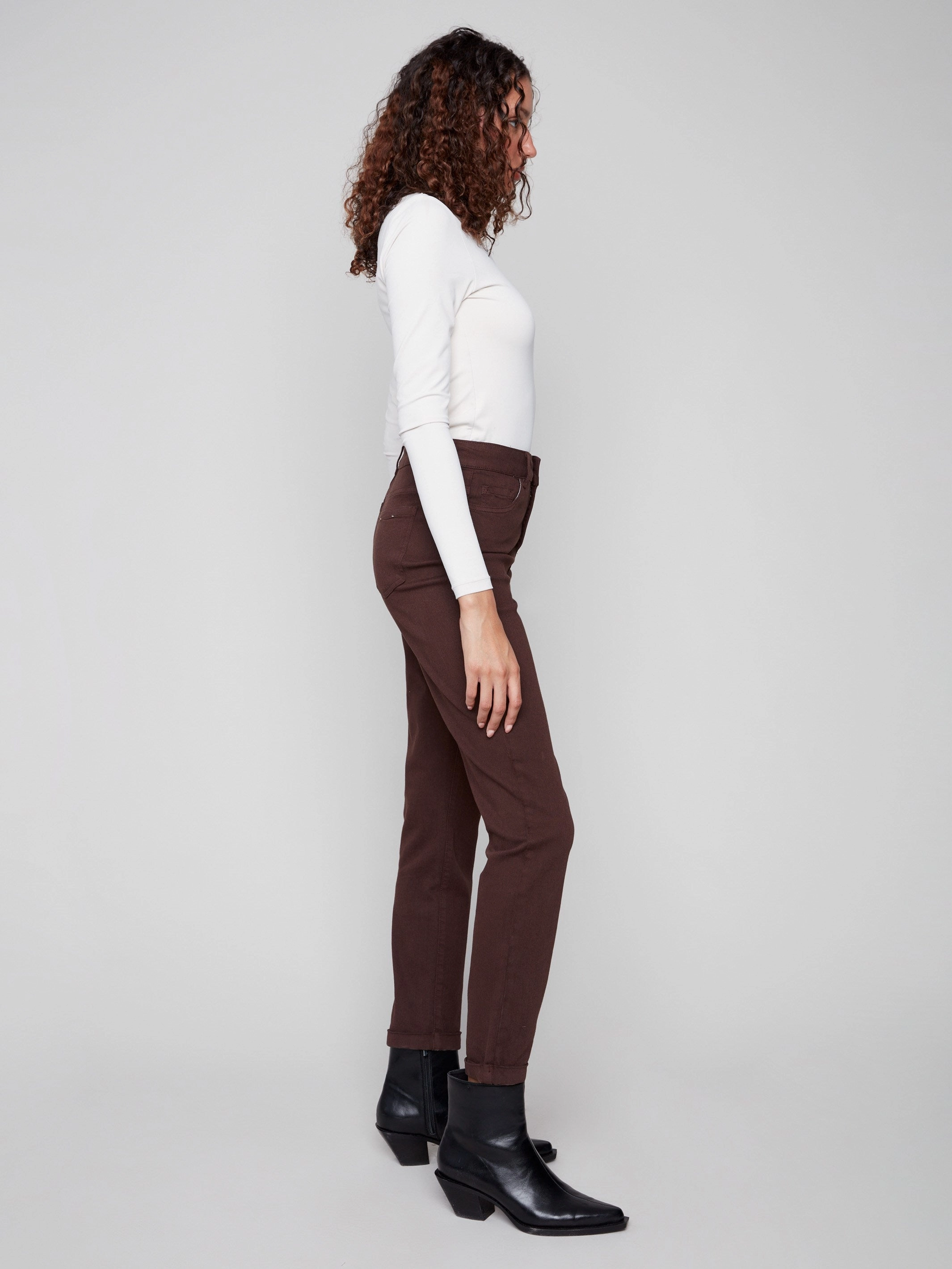 Active Friendly Cuffed Hem Twill Jeans - Mocha