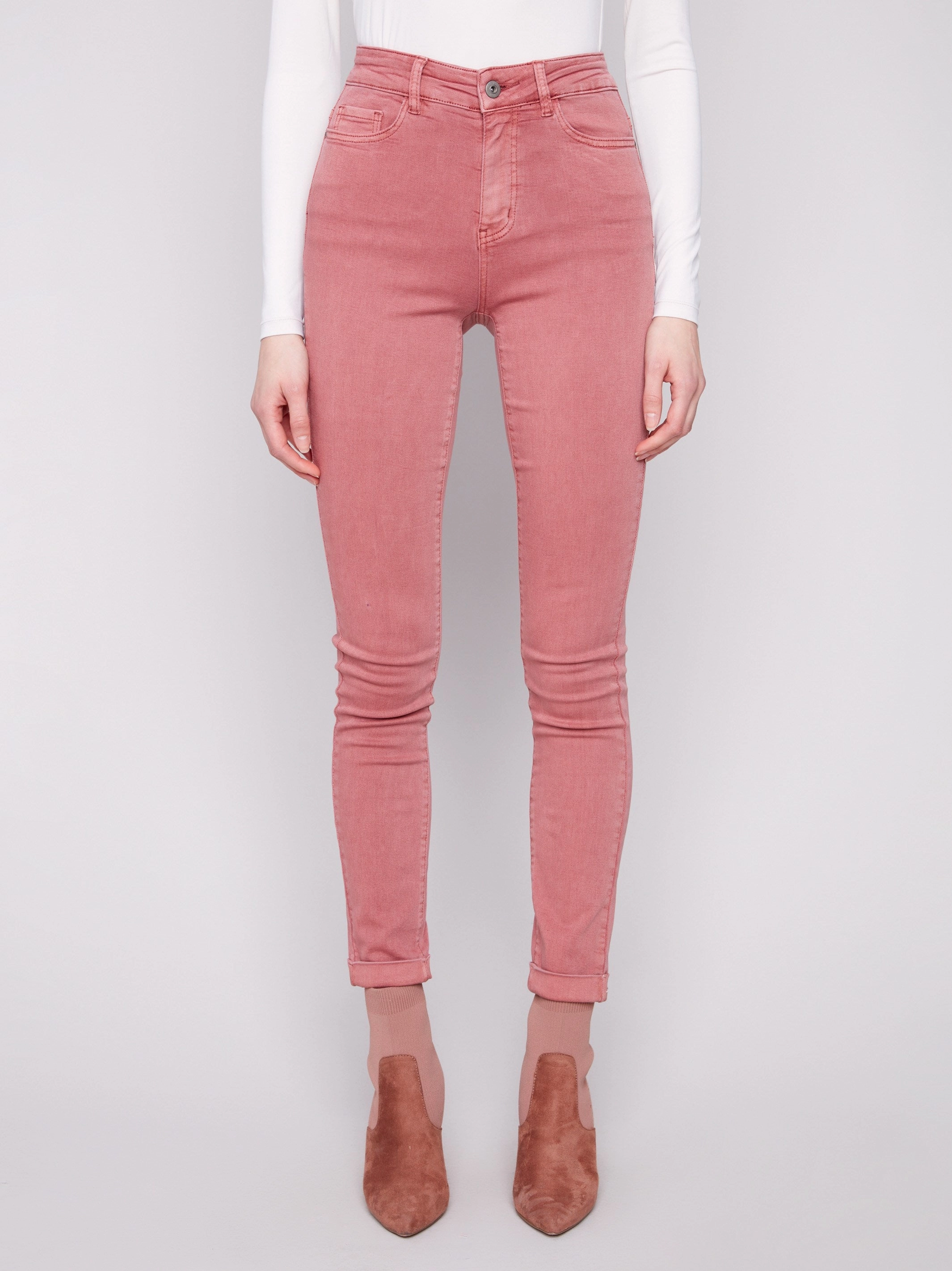 Comfort Stretch Weave Cuffed Hem Twill Jeans - Primrose