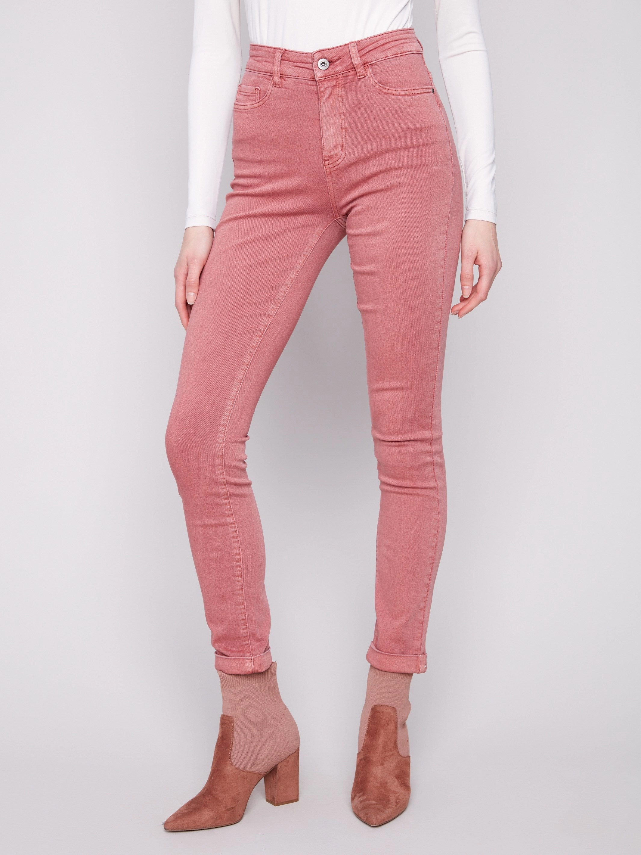 Weekend Getaway Luxury Beach Day Cuffed Hem Twill Jeans - Primrose