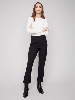 Cuffed Ponte Pants - Black Comfortable Look Wear Stretchy Waist