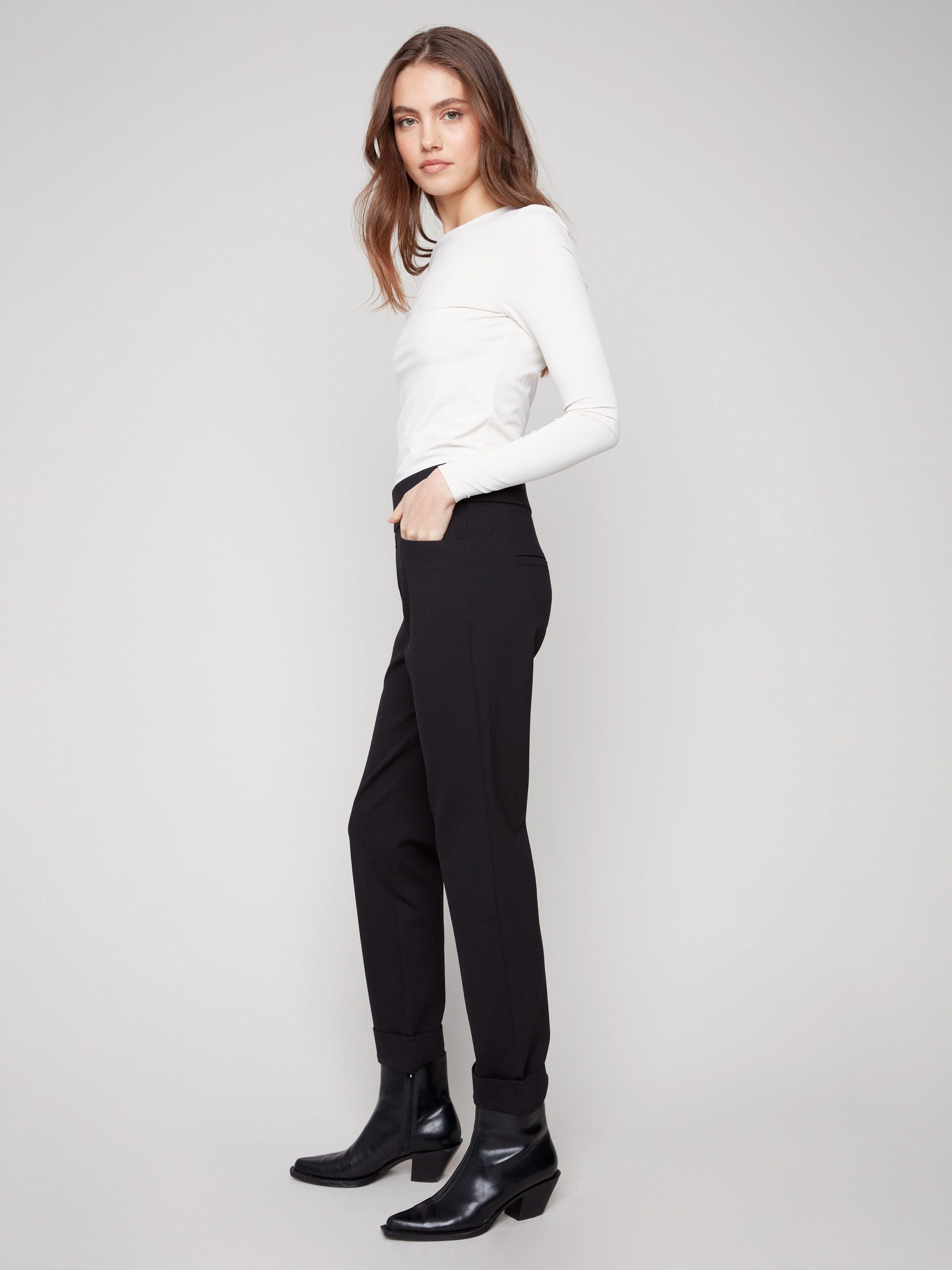 Cuffed Ponte Pants - Black Sport Ready Sleek Waist