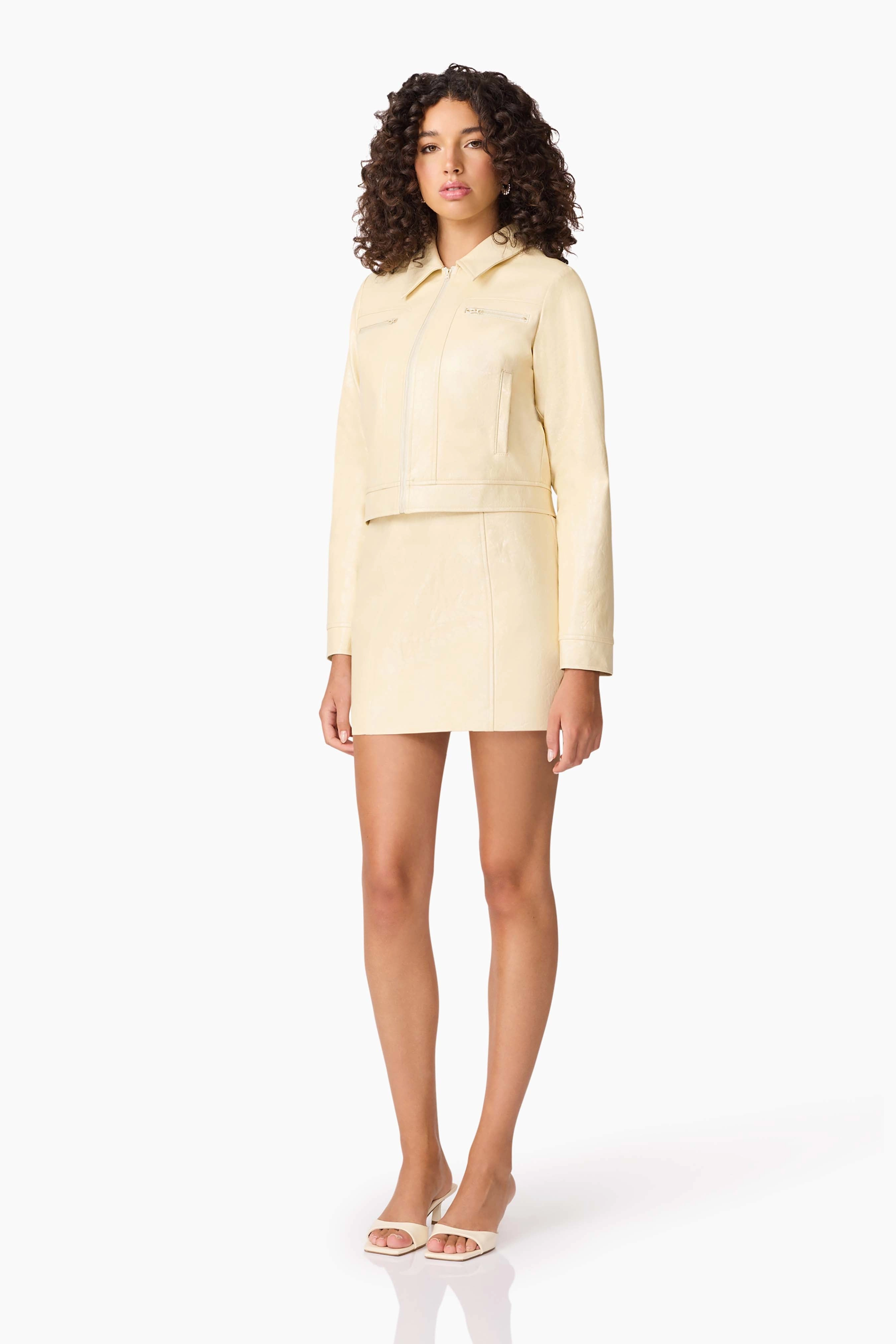 Chic casual CURAAE Airlie Jacket & Mini Skirt Set in Yellow