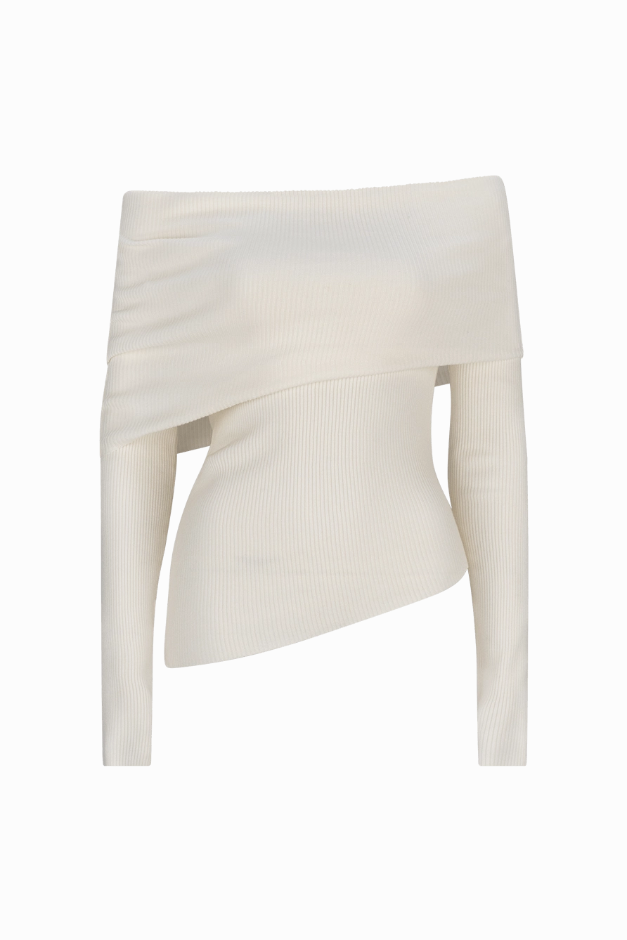 CURAAE Arlet Long Sleeve in White Artistic Detail Peplum-Style