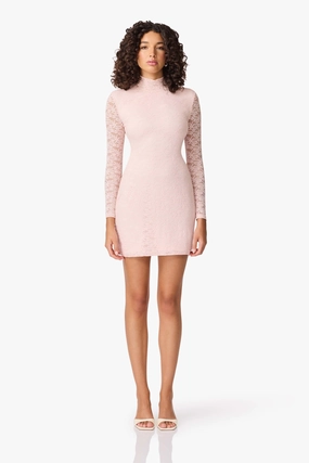 Silk Air Chic Waist CURAAE Armelle Long Sleeve Mini Dress in Pink