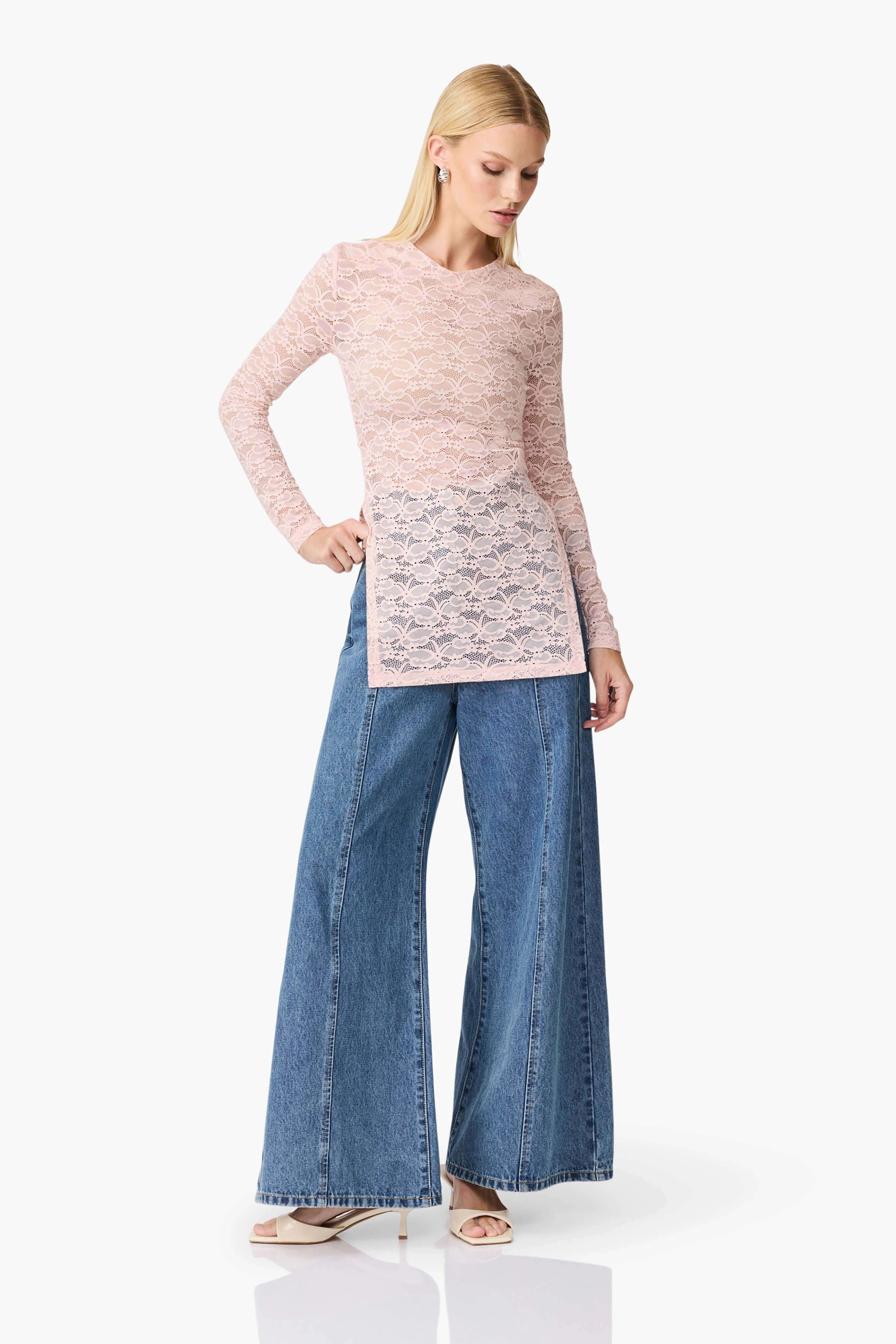 CURAAE Armelle Long Sleeve Top in Pink Feminine Fit Urban Drape