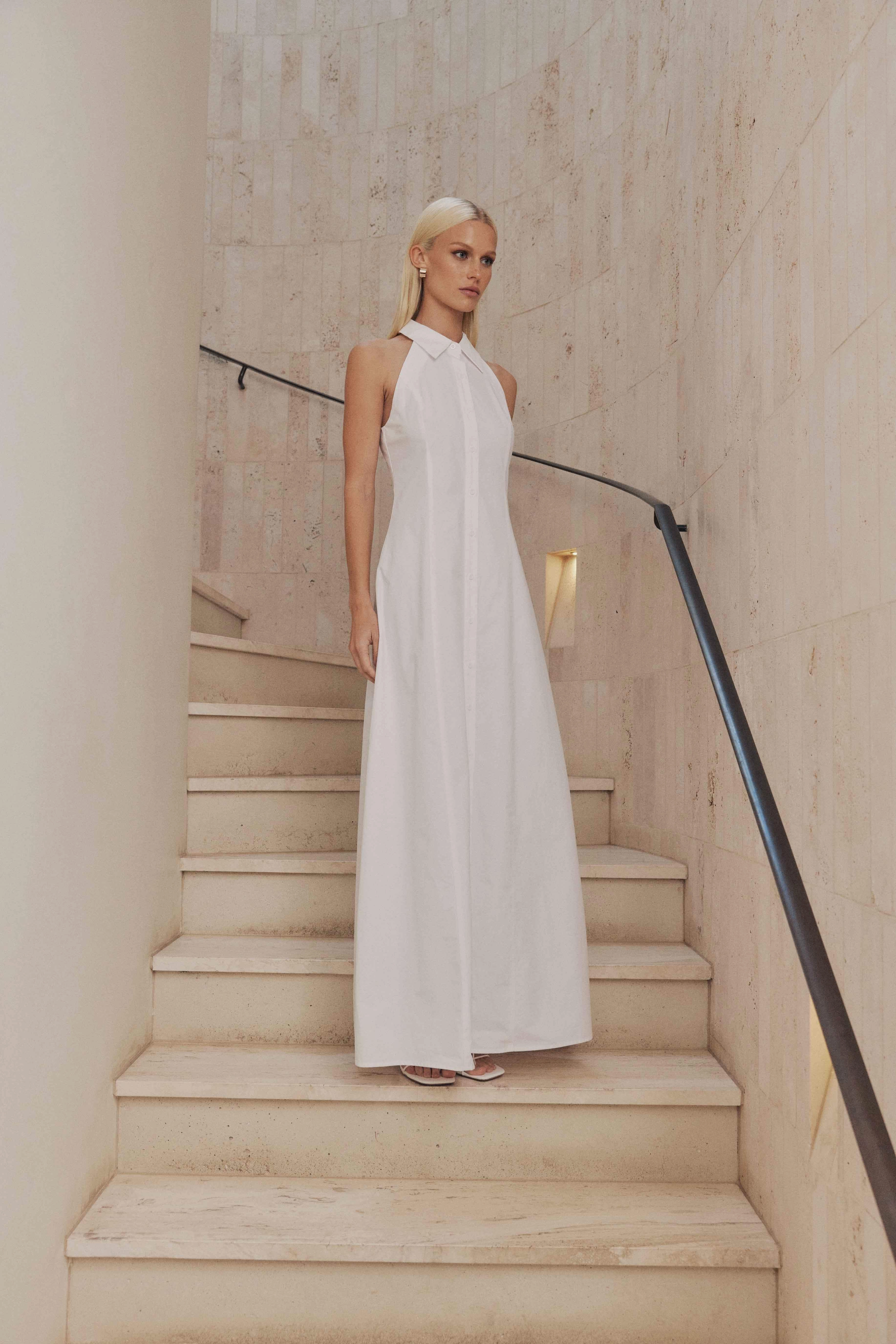 Feminine Movement Chic Comfort Wear CURAAE Chelsea Sleeveless Maxi Dress in White