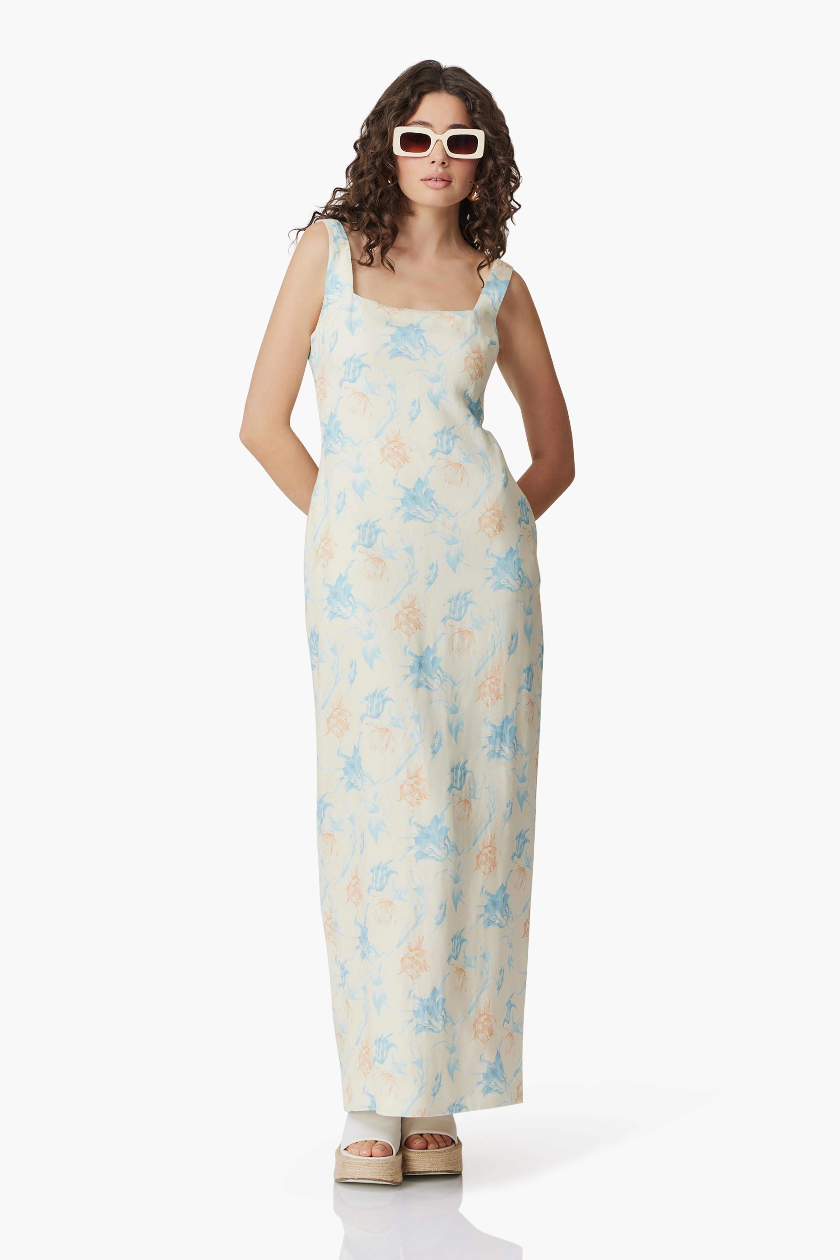 CURAAE Esther Floral Maxi Dress Modest Cut Asymmetrical hem