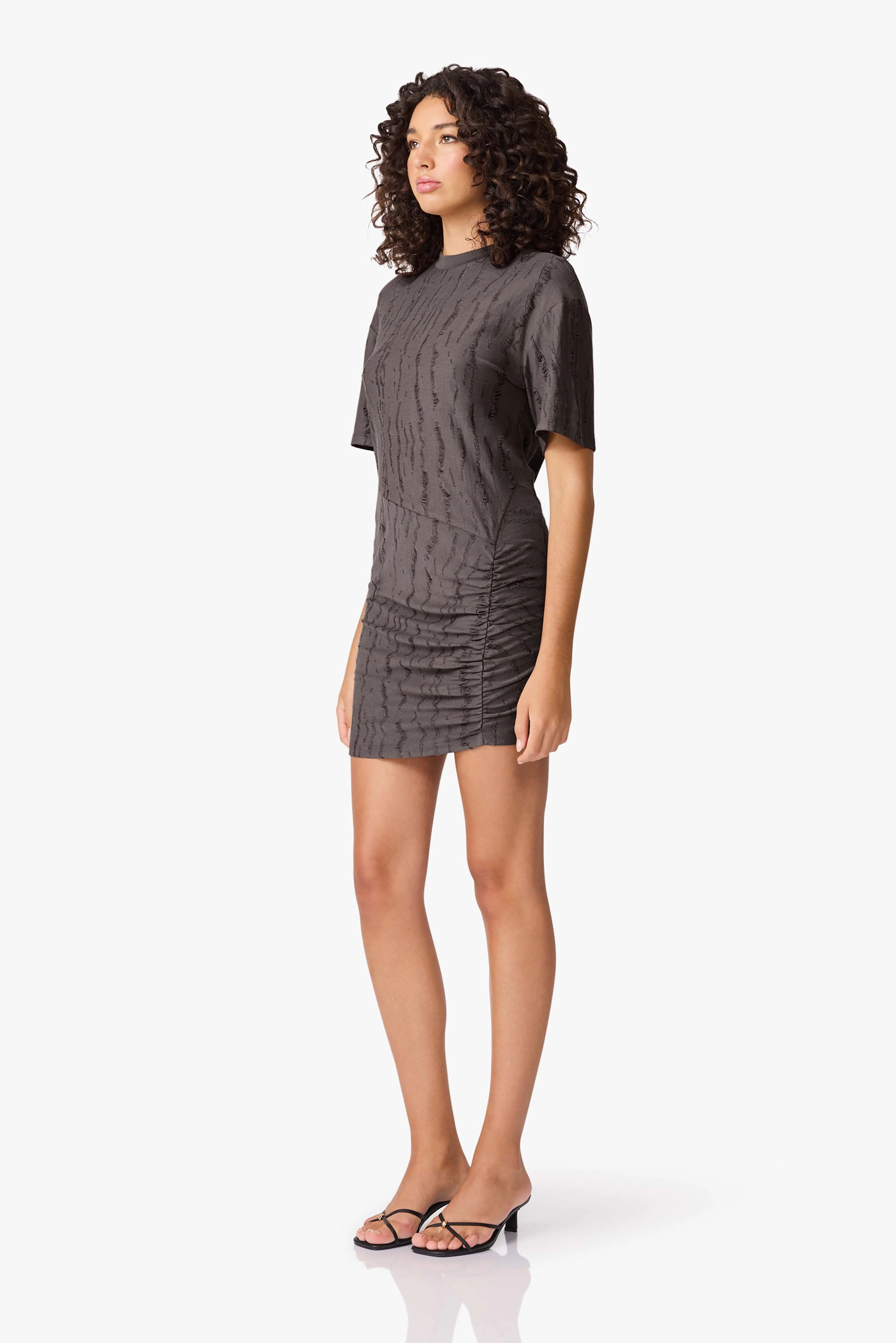 Everyday Ready Casual Vibes CURAAE Lavania Short Sleeve Mini Dress in Grey