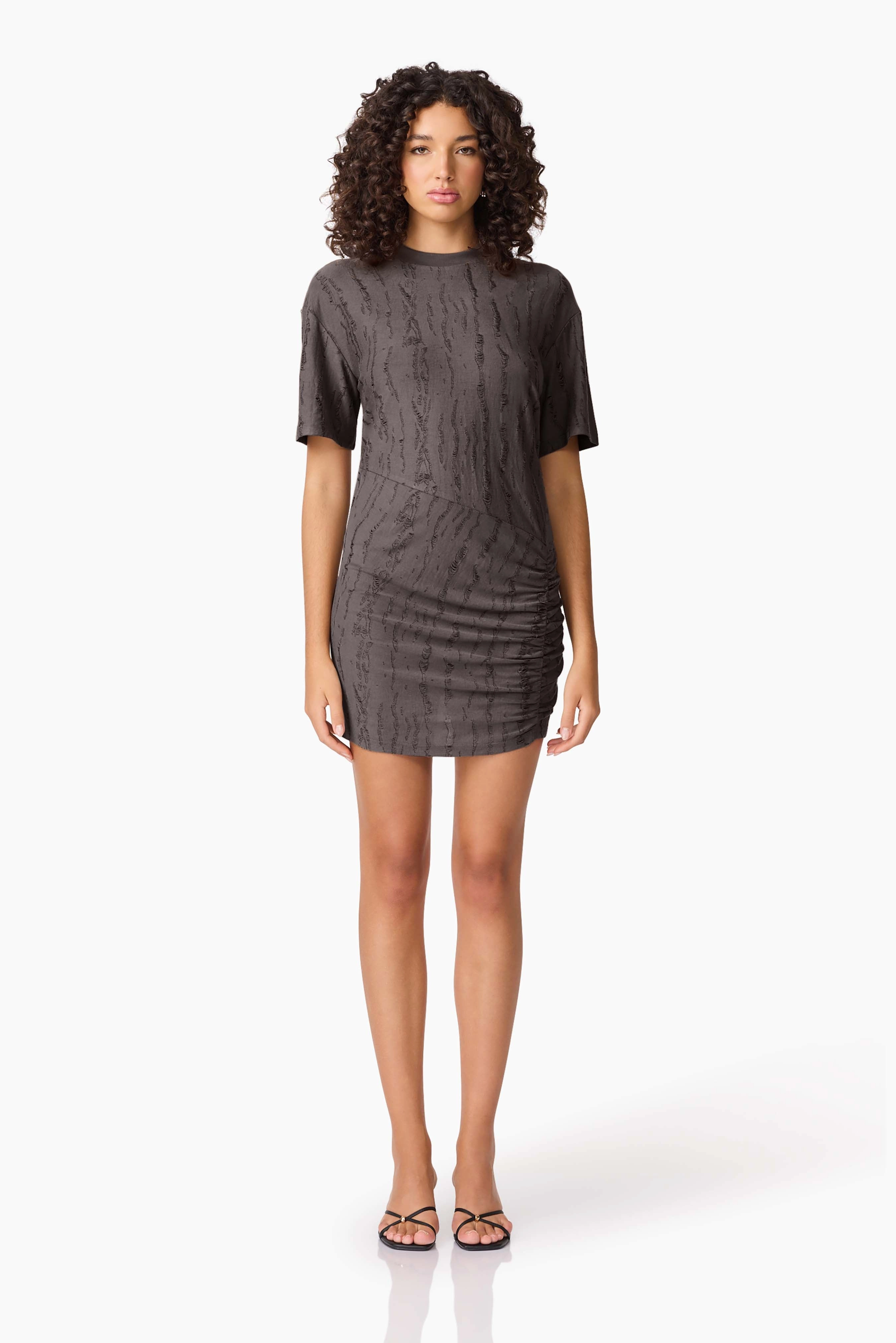 Soft and Relaxed Light Soft CURAAE Lavania Short Sleeve Mini Dress in Grey